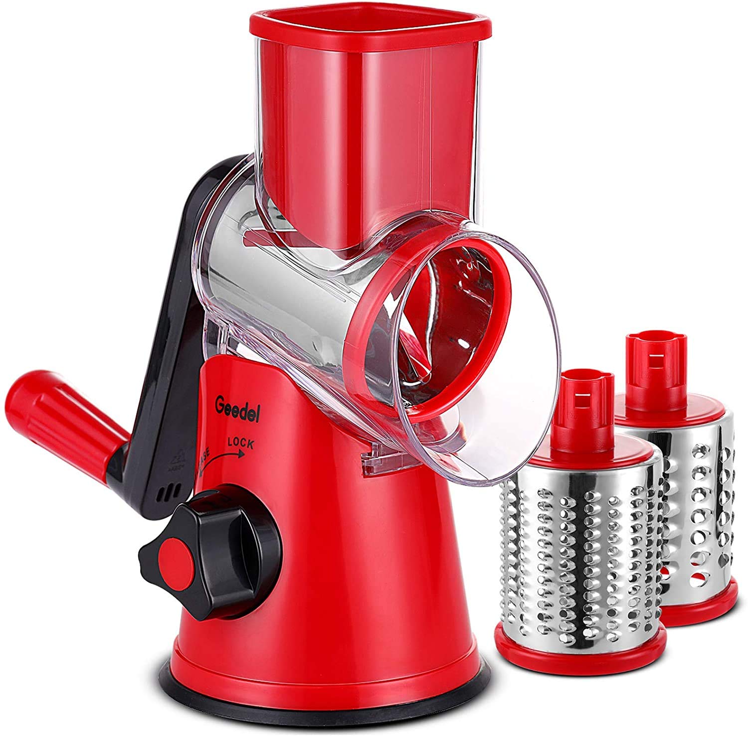 Vegetable Spiralizer,Mandoline Chopper,Upintek 3-Blades Kitchen Spiral Slicer, Fast Vegetable Fruit Cutter,Vertical Rotating Drum Veggie Pasta Salad Maker with Strong-Hold Suction Cup(Red)