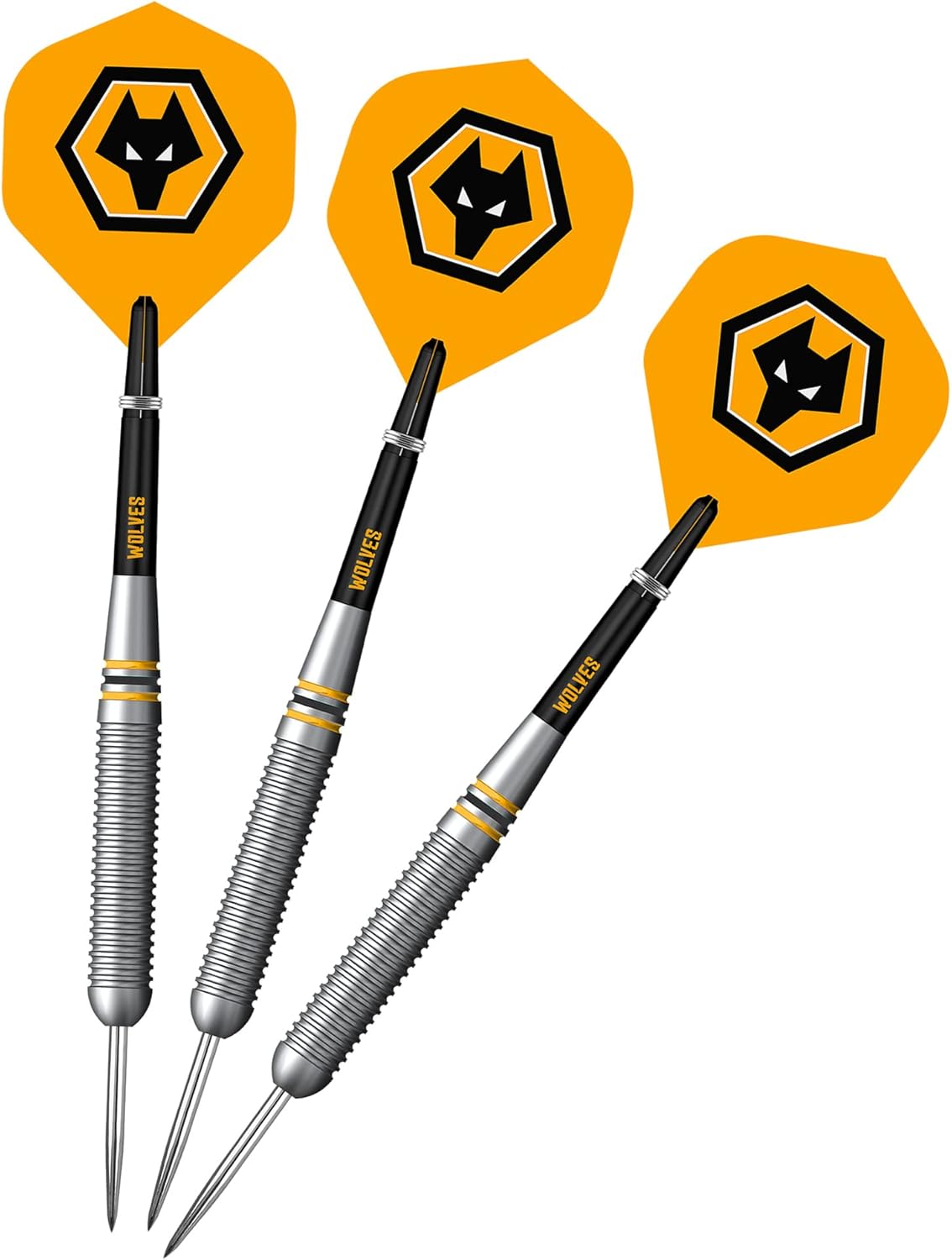 Wolves darts: FOCO ly Licensed Wolverhampton Wanderers Football Club FC Steel Tip Brass Darts Set, Black, Yellow (D1425) 22g