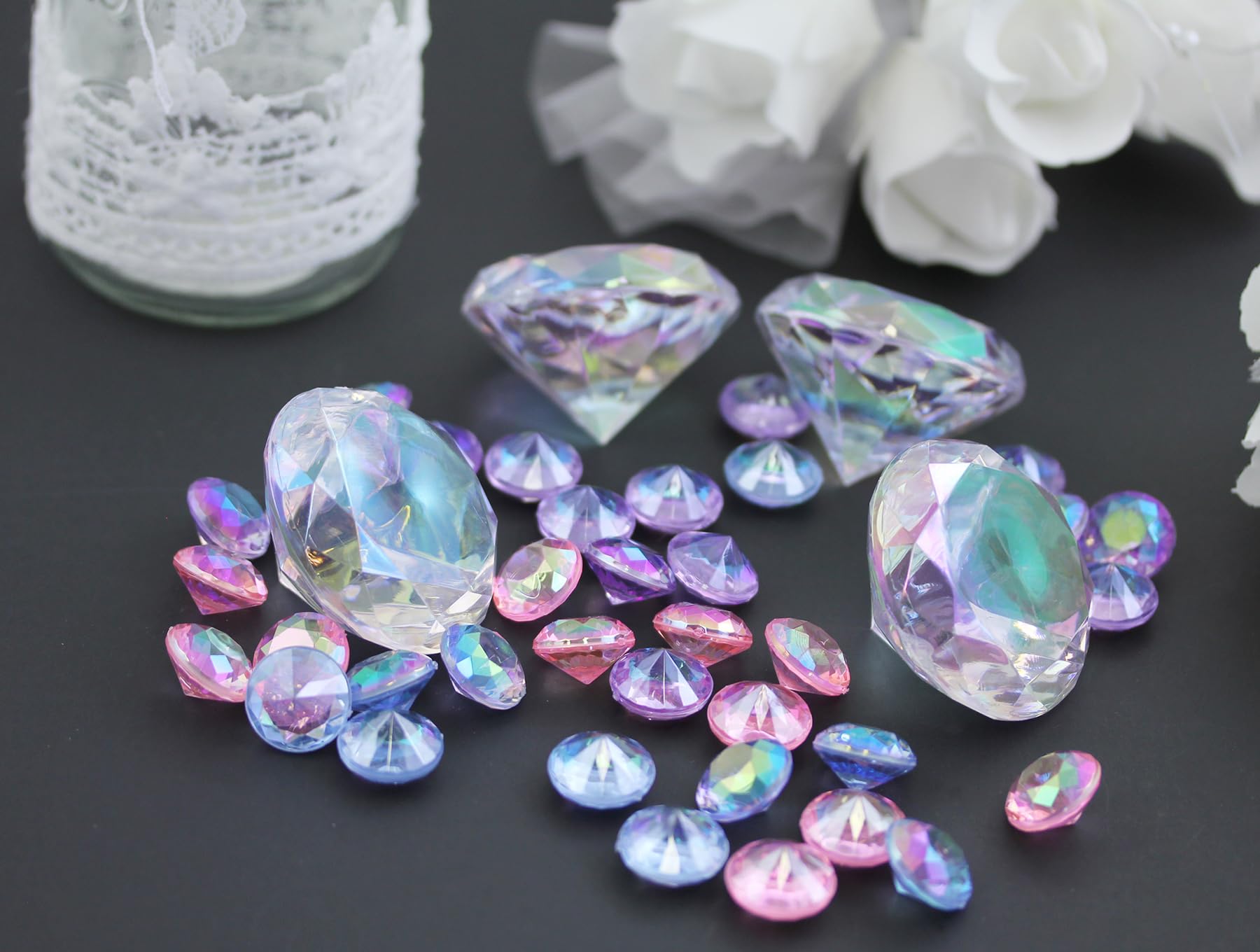 Allstarco 50PCS 20mm Pink AB 25 Carats Acrylic Diamond Confetti AB Coating for Table Scatter Wedding Decorations Vase Fillers - Image 2