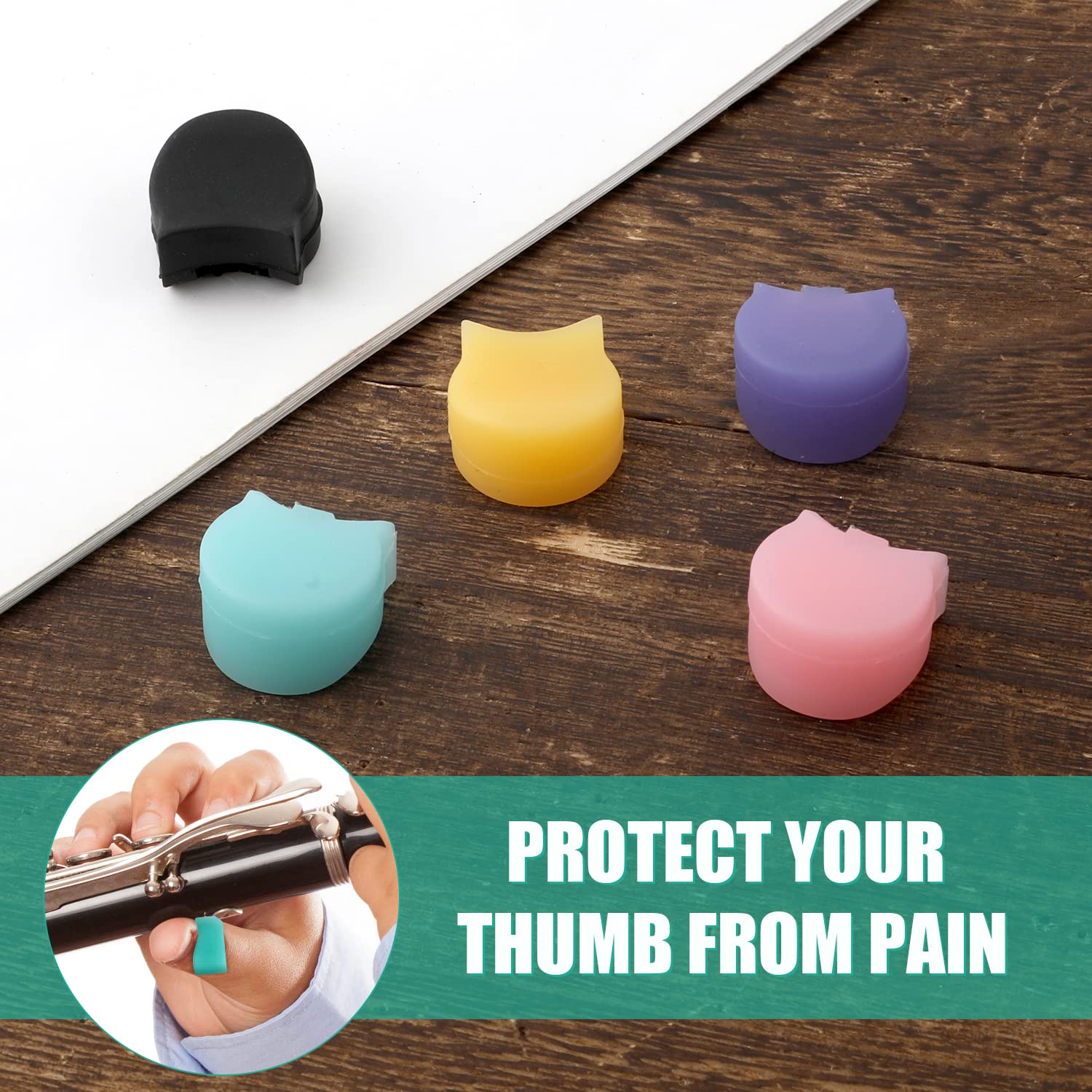 5 Pièces Coussin Repose Pouce pour Clarinette/Hautbois, Coussin Repose Doigt de Pouce Silicone Protecteur Coussin Repose-Pouce pour Hautbois (Rose, Noir, Jaune, Bleu, Violet)