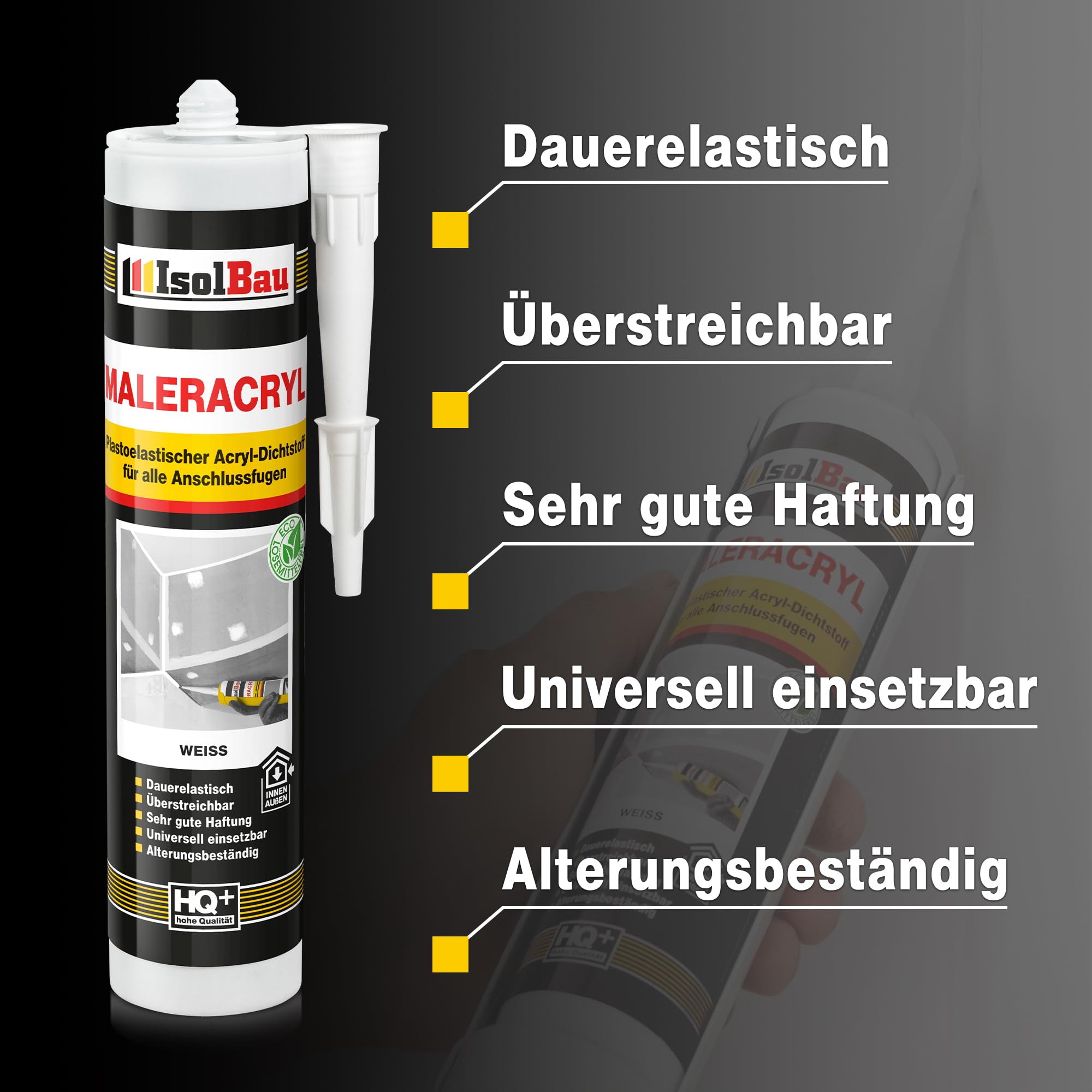 Isolbau Maleracryl 24 x 300 ml Weiß - Plastoelastischer Acryl-Dichtstoff zum Abdichten von Fugen im Innen- & Außenbereich - Kartusche