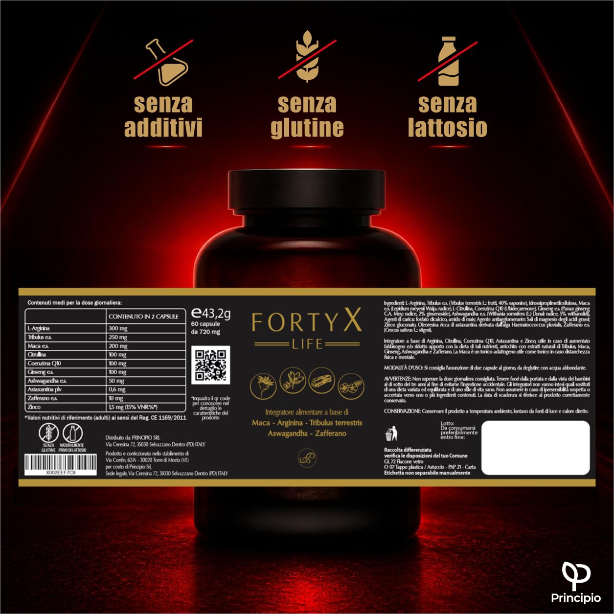 FORTYX Integratore Energia e Vitalità Uomo - Maca, Tribulus, Arginina, Citrullina, Ginseng, Ashwagandha, Zafferano, CoQ10, Zinco - 60 Capsule