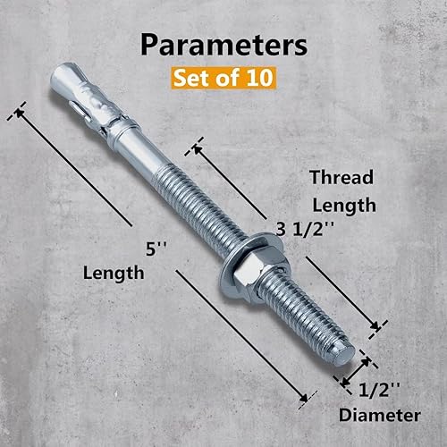 Miniatura 118 de Party Animals Anclaje de cuña de 3/8 x 5 pulgadas, 5 pernos de anclaje industriales cincados para cemento, hormigón