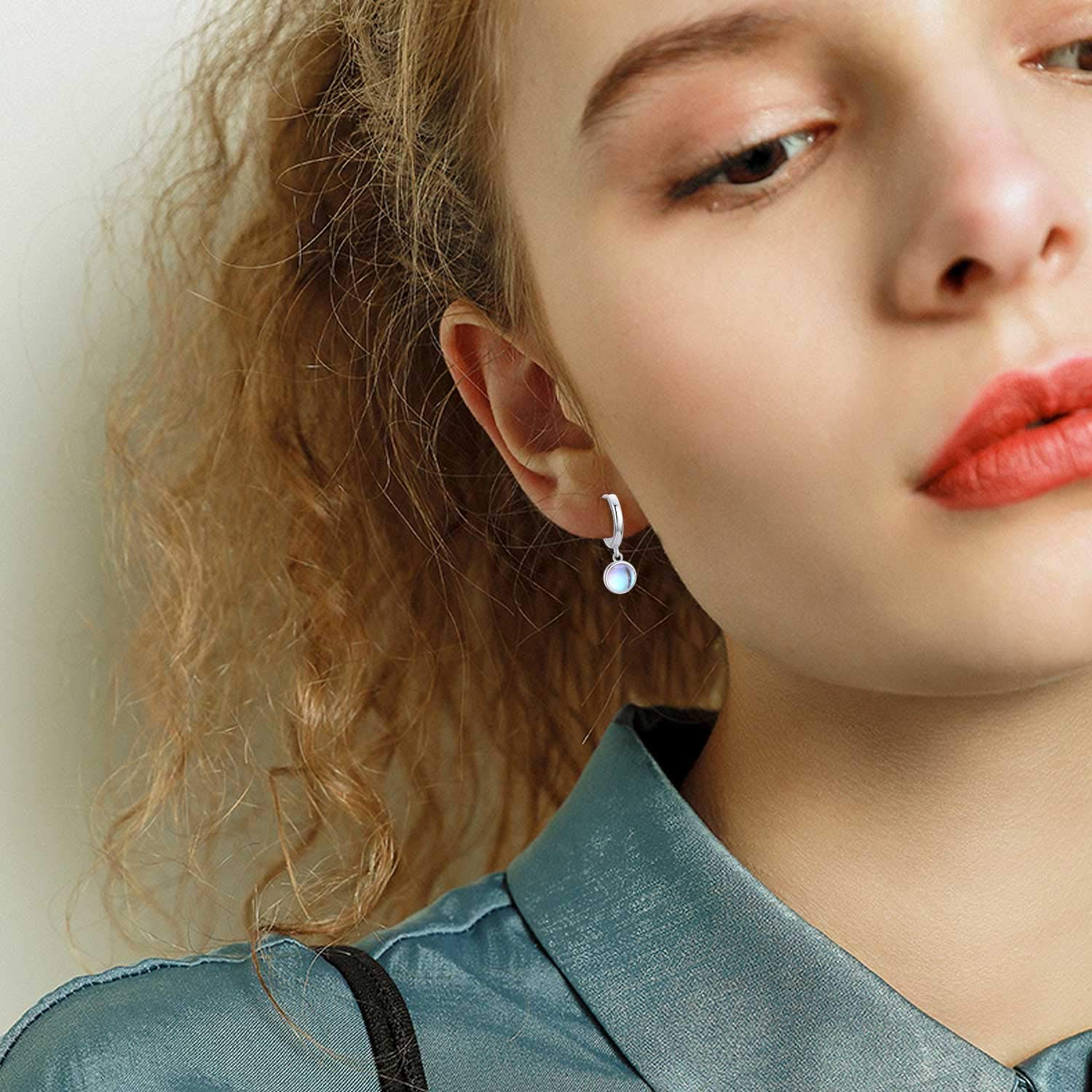 Mondstein Drop Dangle Creolen 925 Sterling Silber Ohrringe Für Damen Mädchen Schmuck Geschenk Für Freundin Mama Schwester Tochter Geburtstag Weihnachten Valentinstag Jahrestag