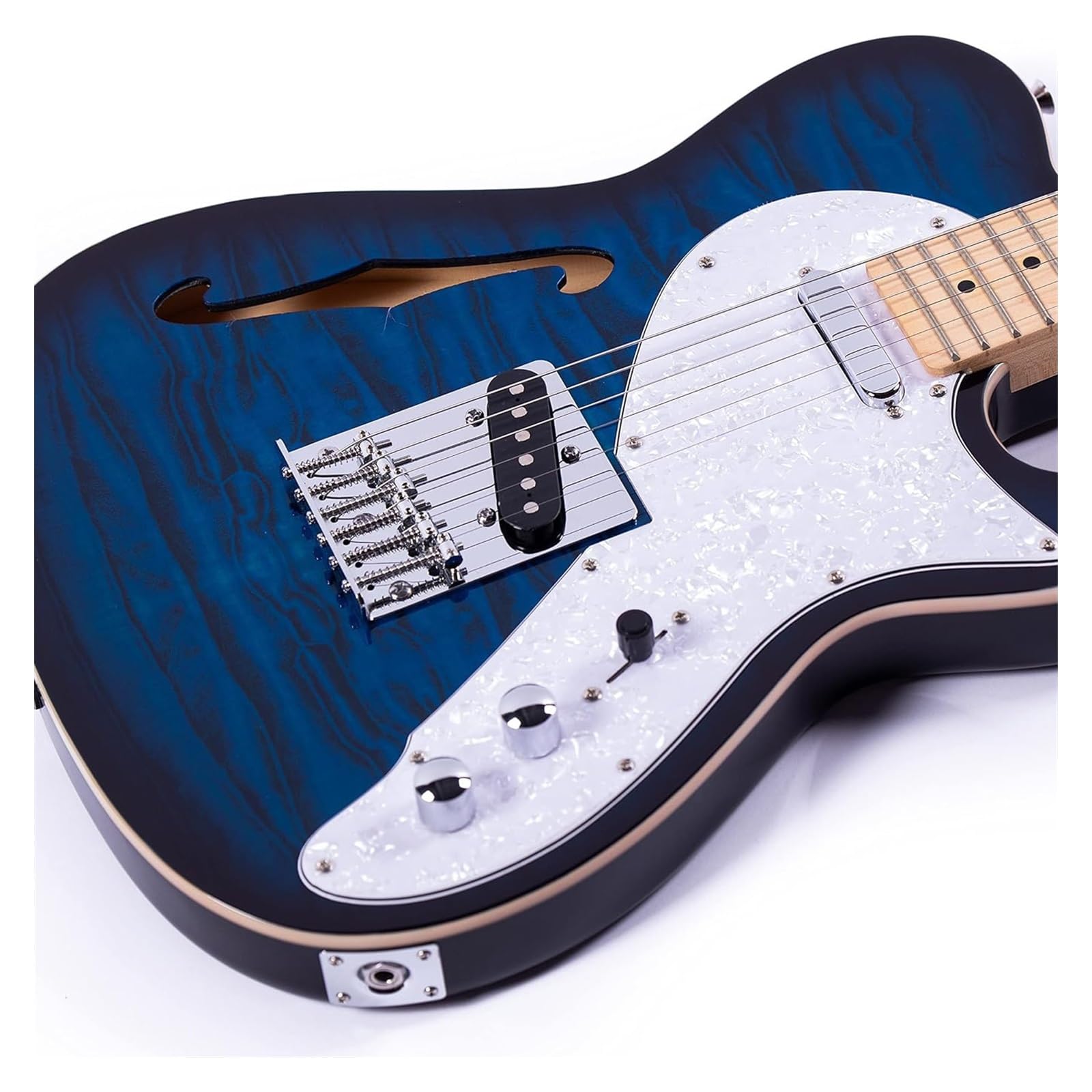 Instrument Gitara Elektryczna Profesjonalna Pełnowymiarowa Pusta Gitara Elektryczna Z Pojedynczym Otworem F Dla Początkujących(Blue)