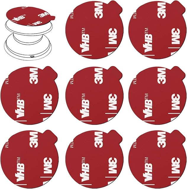 8pcs 3M Sticky Adhesive Replacement Pads for Socket Base Mount,VIIMAKE 1.38 inches Round 3M VHB Double-Sided Adhesive Pads,for Phone Collapsible Grip Stand Back Base Sticker Tapes (Red)