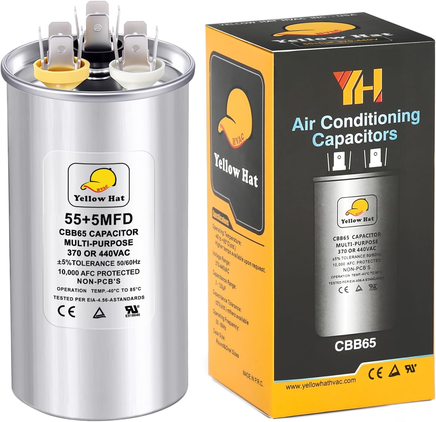 - Capacitor for Air Conditioner 55+5 uf MFD 370 or 440 Volt VAC, Multi-Purpose Round Capacitor for AC Motor Run or Fan Motor Start or Condenser Straight