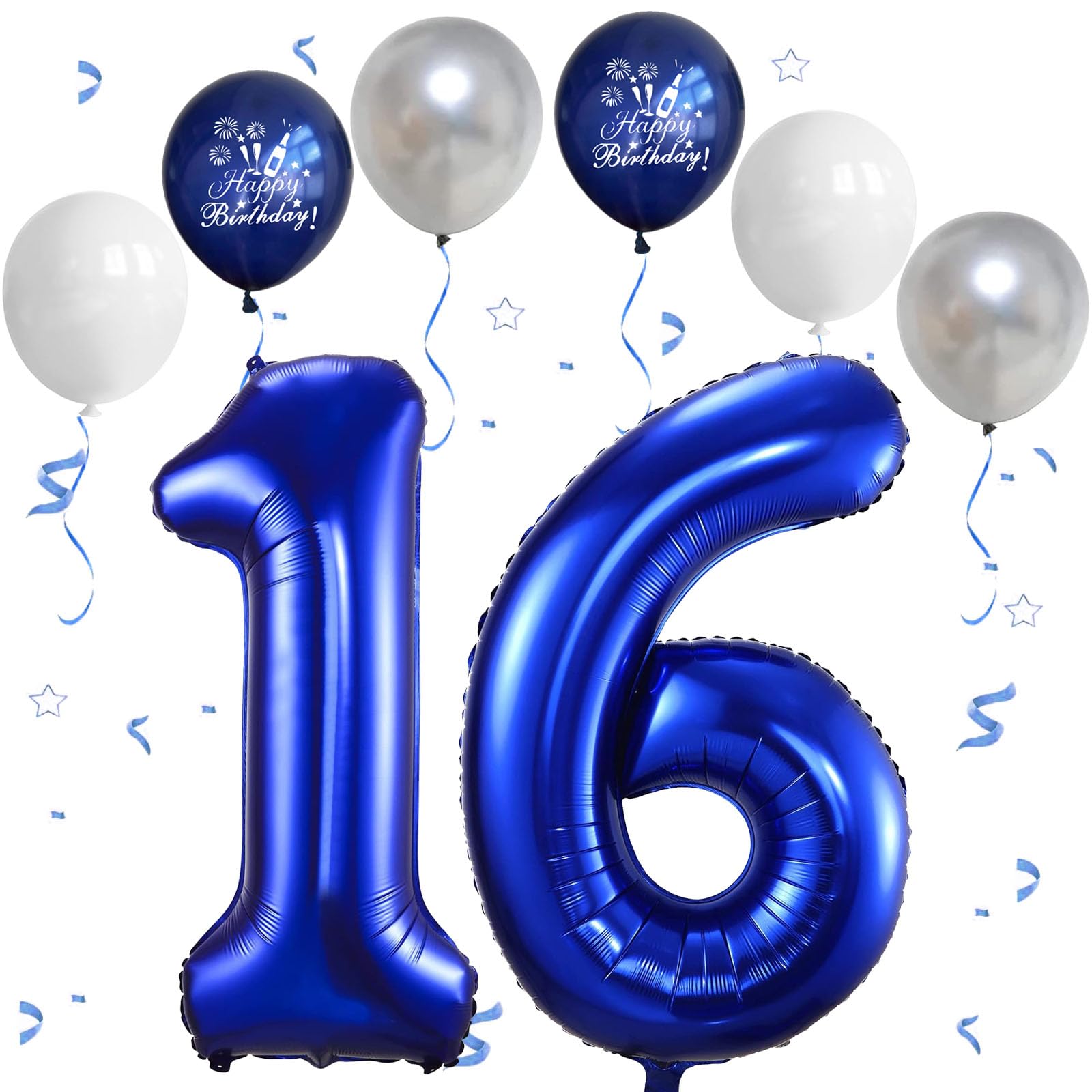 Dark Blue Balloon with 16 Number 16 Foil Balloon Dark Blue 101 cm Helium Balloon 61 Birthday Decoration Foil Balloon with Numbers 1 and 6 Balloon 16th Birthday for Girls and Boys