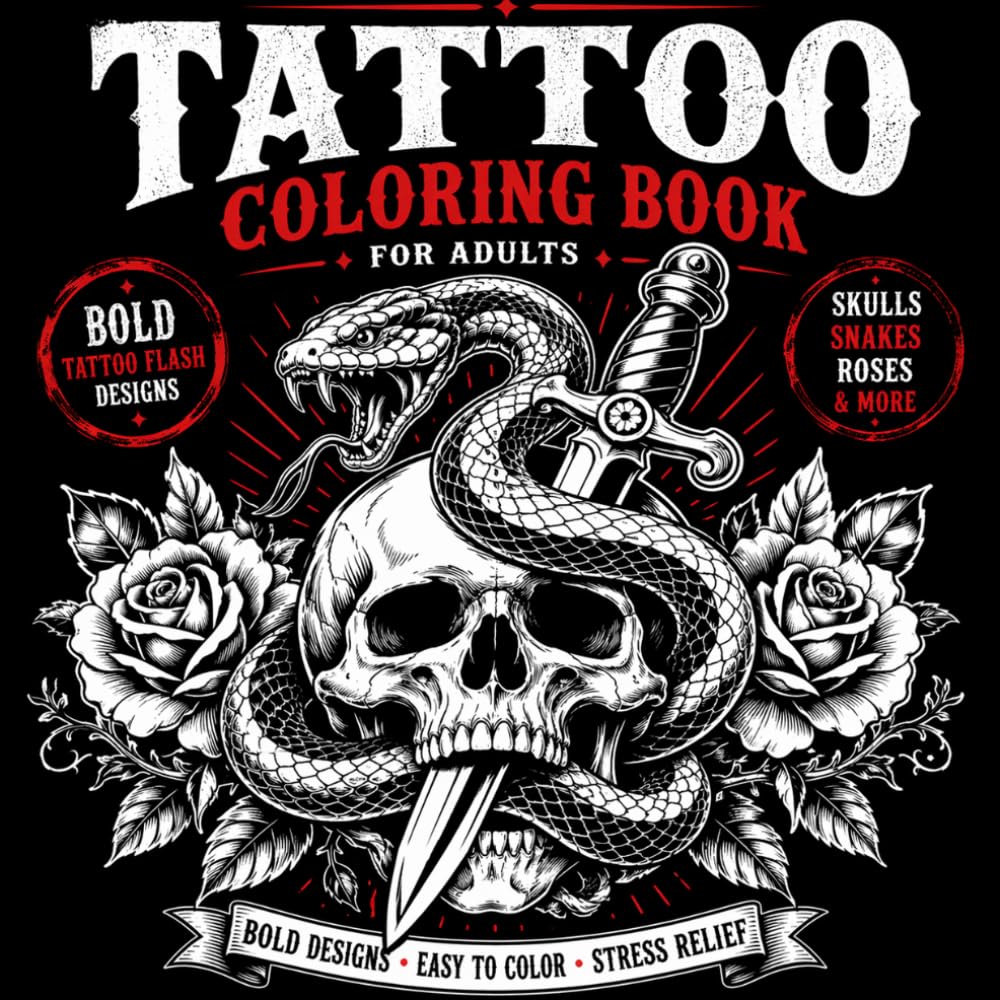 Tattoo Coloring Book for Adults: Bold Tattoo Flash Designs