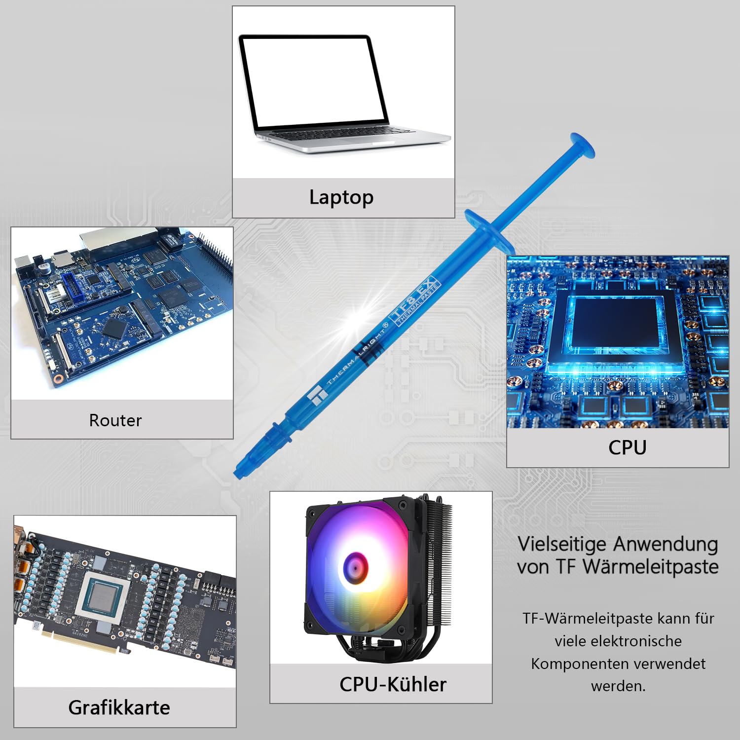 Thermalright TF8 EX pasta termica ad alte prestazioni, 1,5 grammi, 14 W/mK, alta durata, facile da applicare, pasta di raffreddamento CPU nuova migliorata per tutti i dissipatori di calore, con