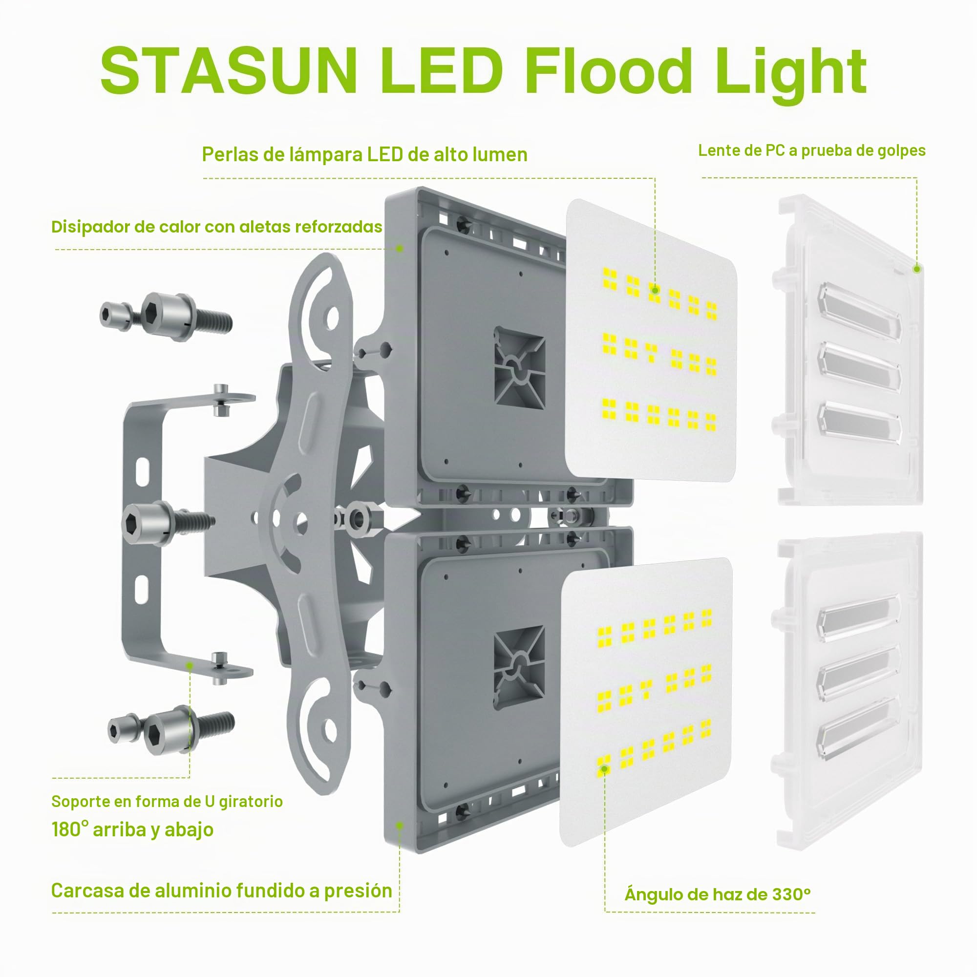 Luz de Inundación de 100W LED, 9000 LM, Reflector de Seguridad 5000 K (Luz Blanca del Día), Foco Ajustable de para Granero, jardín, Patio, Garaje