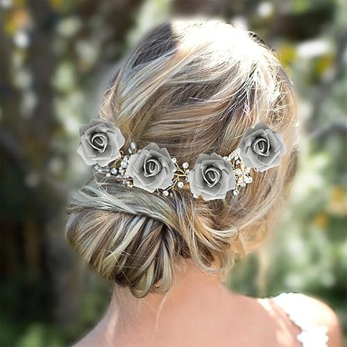 Miniatura 5 de Rosas de espuma, 200 rosas artificiales grises de 1.97 pulgadas, cabezas de rosas falsas para manualidades, bodas, fiestas, decoración del hogar