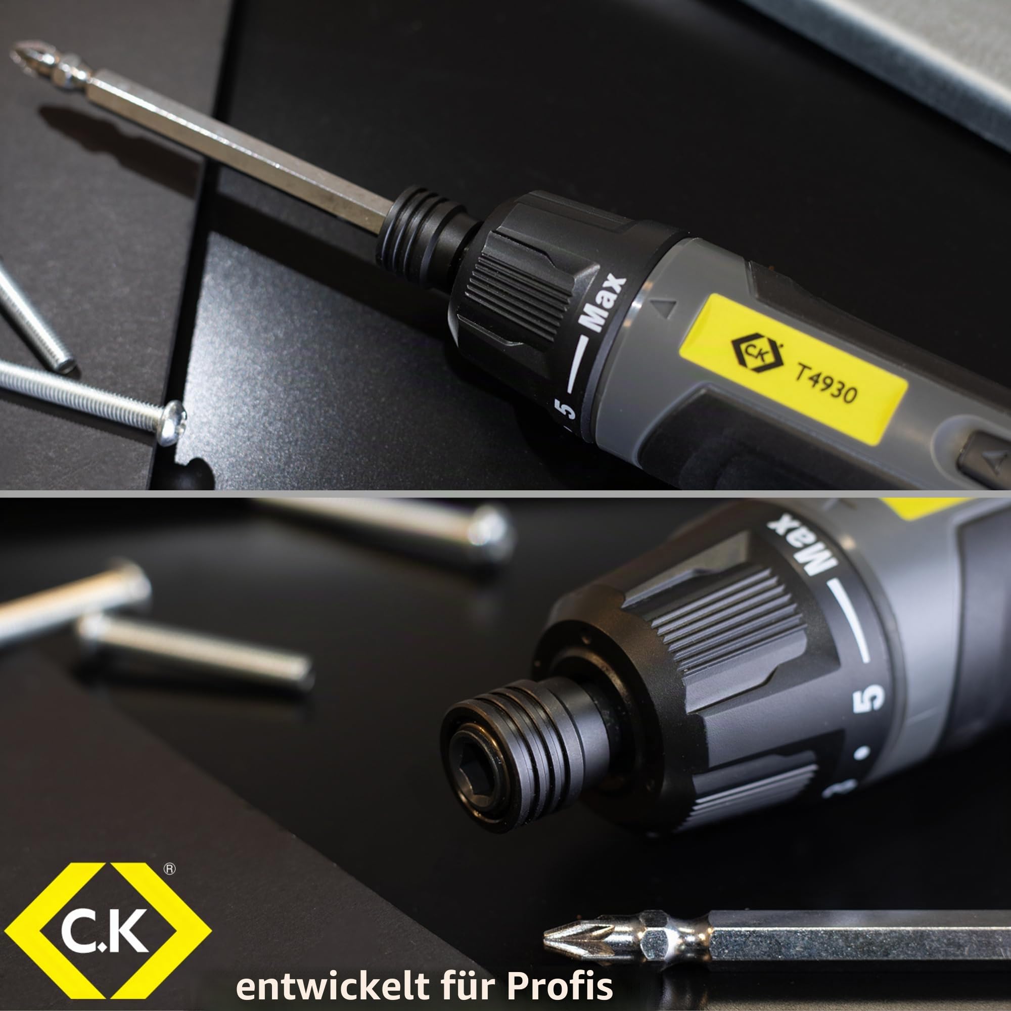 C.K Tools Elektrischer Schraubendreher, Leistungsstarkes Drehmoment, 3.6v USB-C, Akkuschrauber Elektro, Schraubenzieher Elektrisch, Akku Schrauber Elektriker mit PZ2 SL4 Bit, Stabschrauber CK T4930