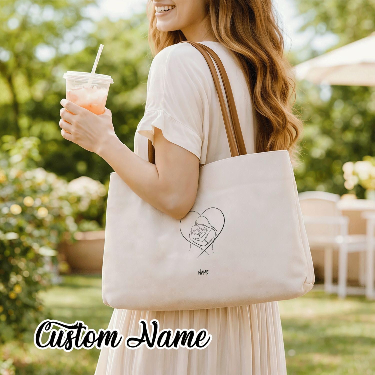 JugJug Personalized Canvas Tote Bag with Custom Name Candy Love Graphic Faux Leather Handles for Women Mothers Day