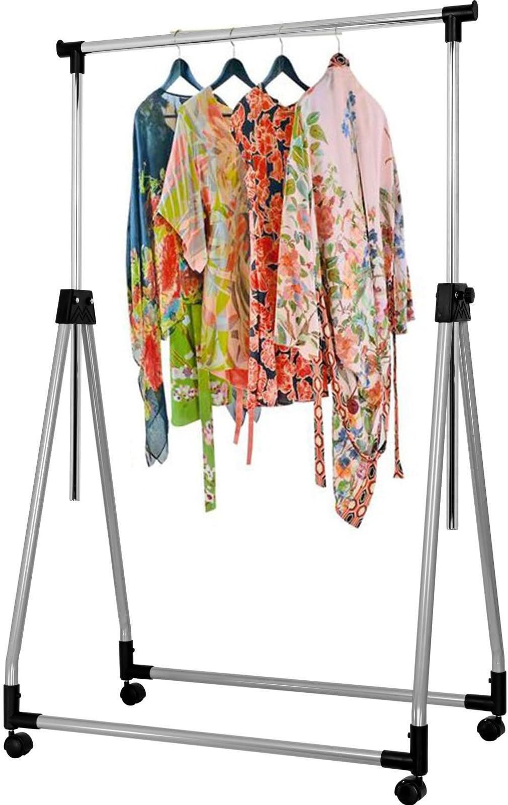 Garment Rack Heavy Duty Clothes Hanger - Single Bar Adjustable, Fold and Portable On wheels