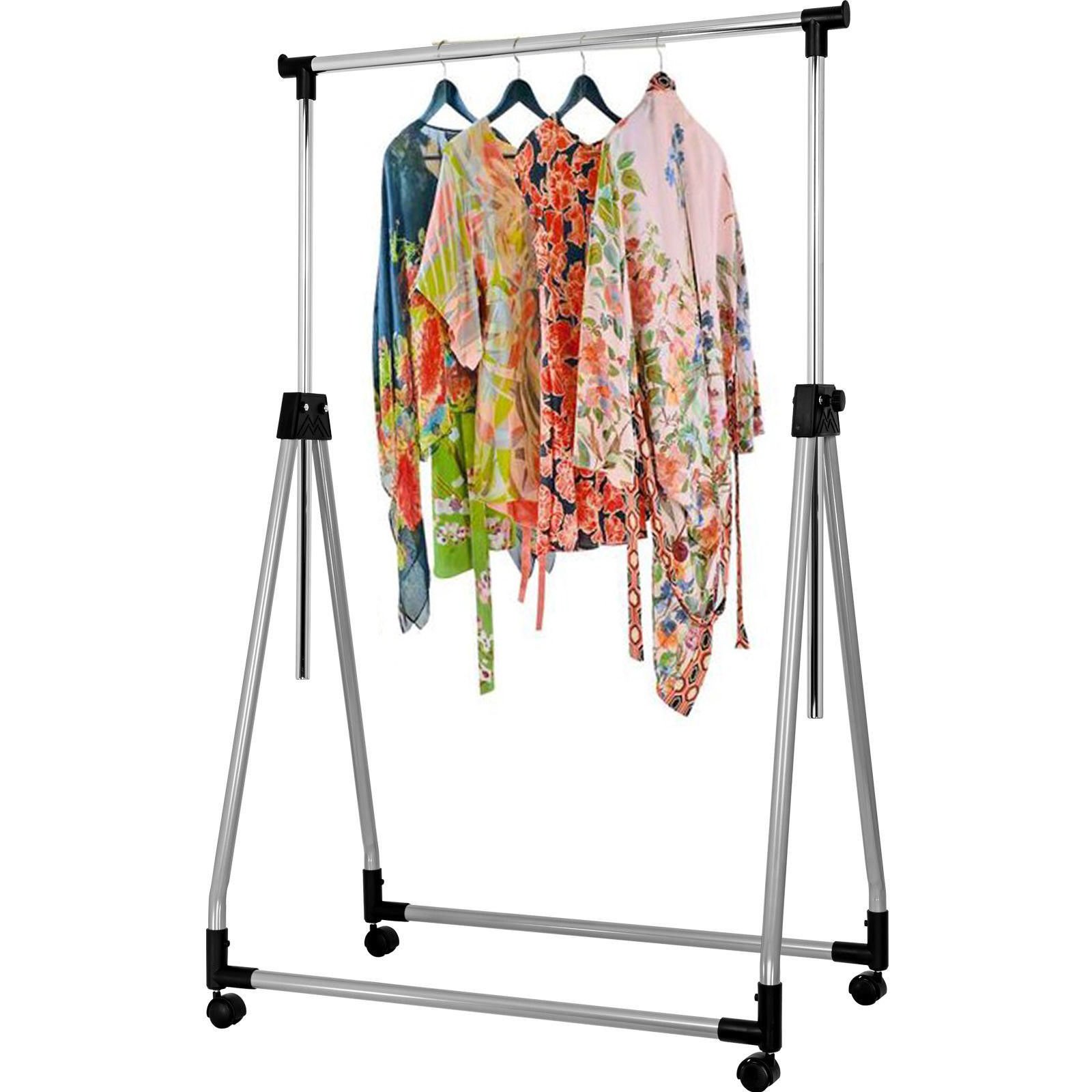 Garment Rack Heavy Duty Clothes Hanger - Single Bar Adjustable, Fold and Portable On wheels