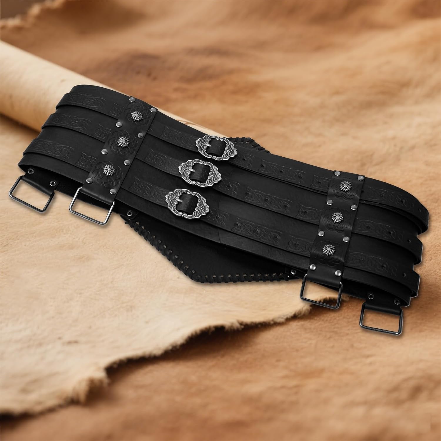 Mens Medieval Viking Leather Armor Renassance Belt Embossed Knight Corset Belt for LARP Christmas Gifts Costume