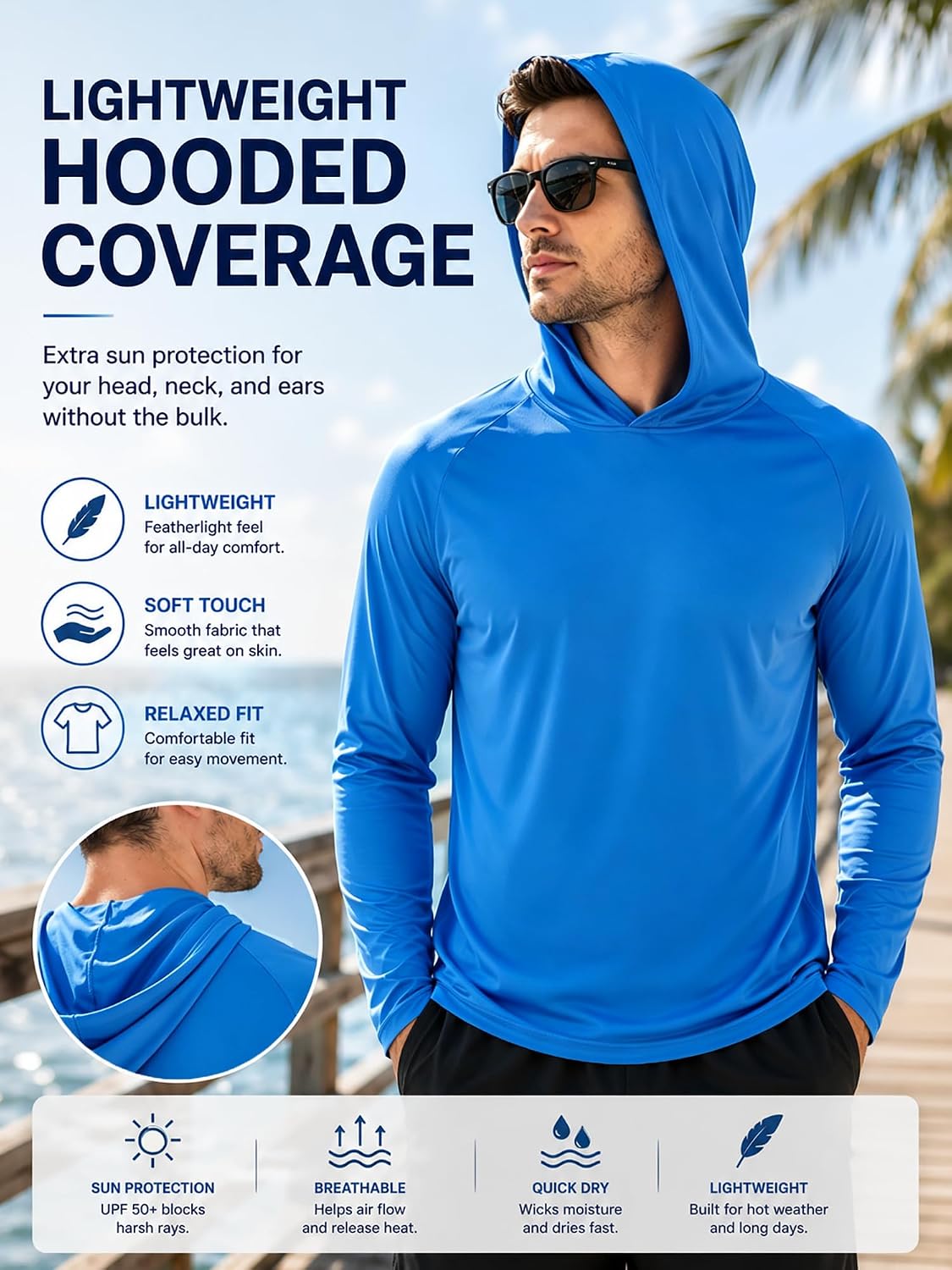 ZITY Men's Lightweight Pullover Hoodie UPF 50+ Fishing Shirts Sweatshirt