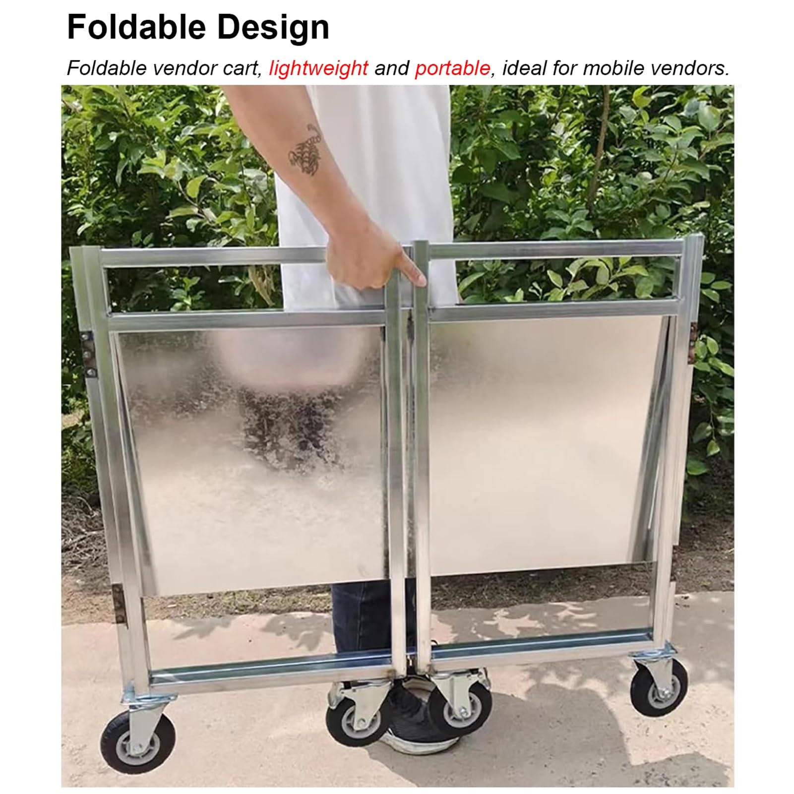 Carrello alimentare mobile pieghevole su ruote, chiosco per venditori di merci in metallo, espositore per snack a 2 livelli per mercato degli agricoltori, bancarella alimentare portatile (blu, 100 x