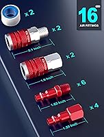 Vista 2 de 16 Piezas Juego Universal de Accesorios y Acoplado de Manguera de Aire de 1/4" NPT, Aluminio Ligero Con Enchufe de Conexión Rápida, Accesorio