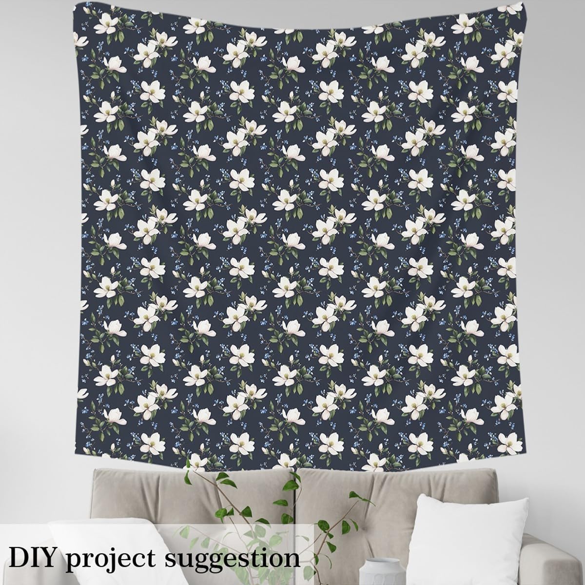 Erosebridal Floral Fabric by The Yard, Magnolia Blossoms Upholstery Fabric, Tradition Royal Vintage Flower Decorative Fabric for Upholstery and Home Accents, Blue Yellow, 3 Yards