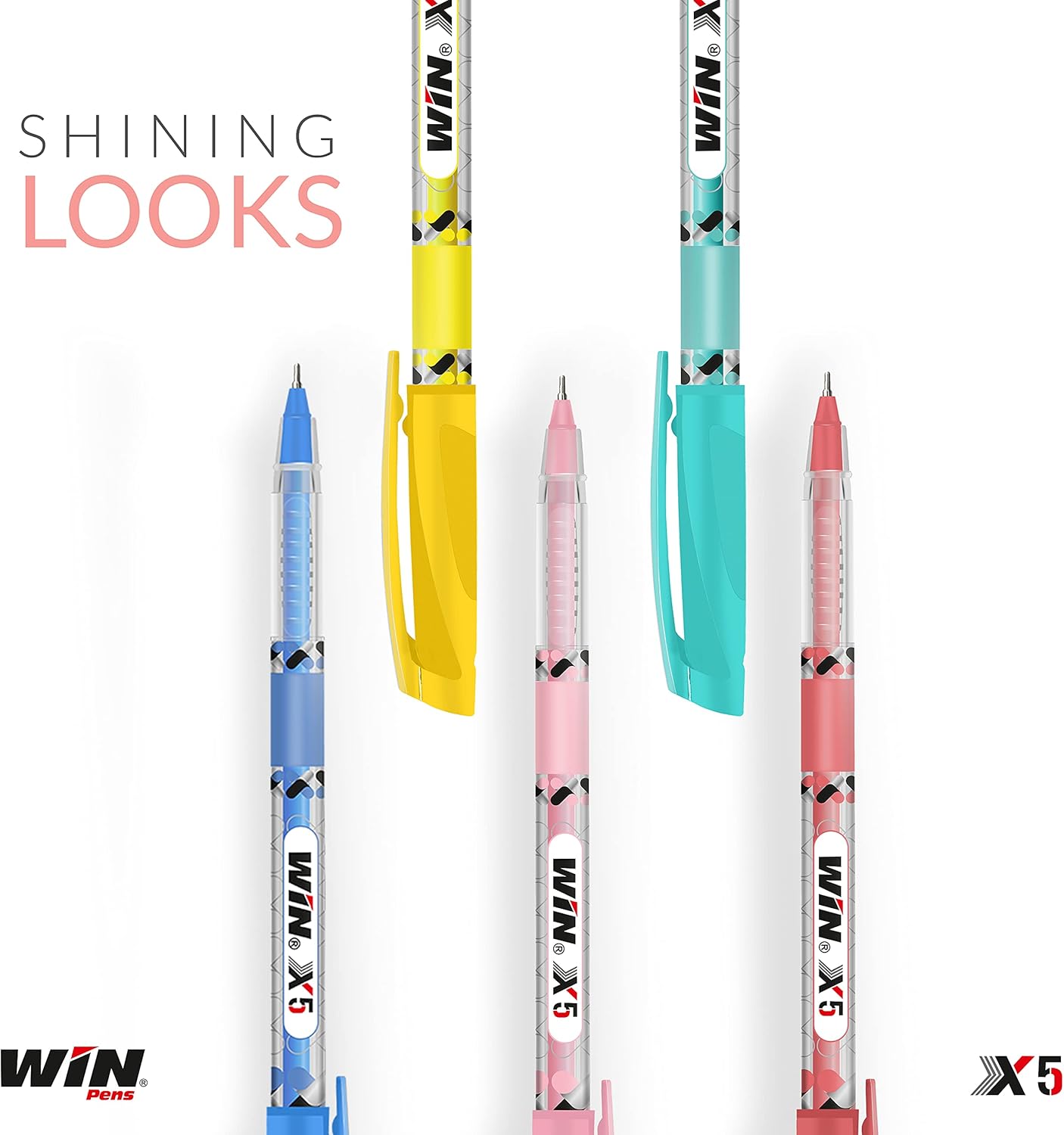 Win X5 Ball Pens Set | 60 Pens (50 Blue Ink, 8 Black Ink & 2 Red Ink) | 0.7mm Tip | Smooth Flow of Ink | Comfortable Grip | Pens for Writing | Gifts for Kids | Perfect for Students | Office Stationery