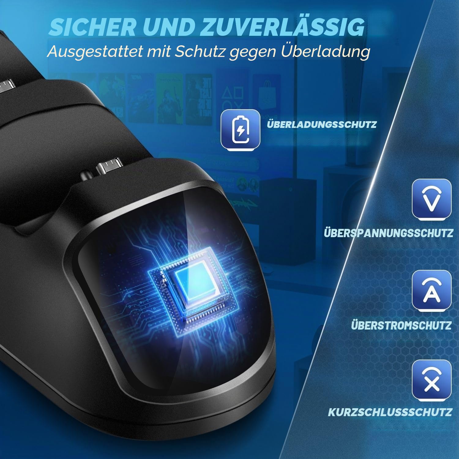 TNP PS4 Controller-Ladestation, PS4 Aufladestation, Ladegerät für Sony-PlayStation-4-Original-DualShock-4-Wireless-Controller, mit USB-Ladekabel und LED Anzeige, Passend für PS4 Pro/Slim, Schwarz