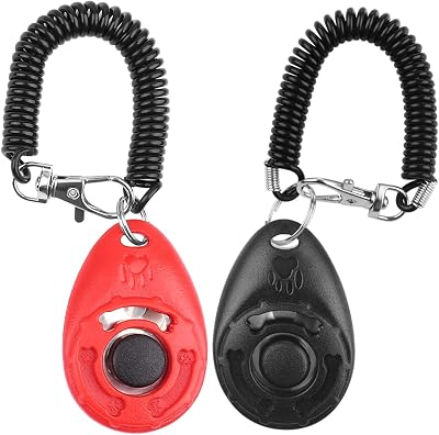 Pet Training Clicker with Wrist Strap Durable Lightweight, 2 Pack Dog Training Clicker Easy to Use for Cats, Puppy, Birds, Horses, Perfect for Behavioral Training (Black and Red)