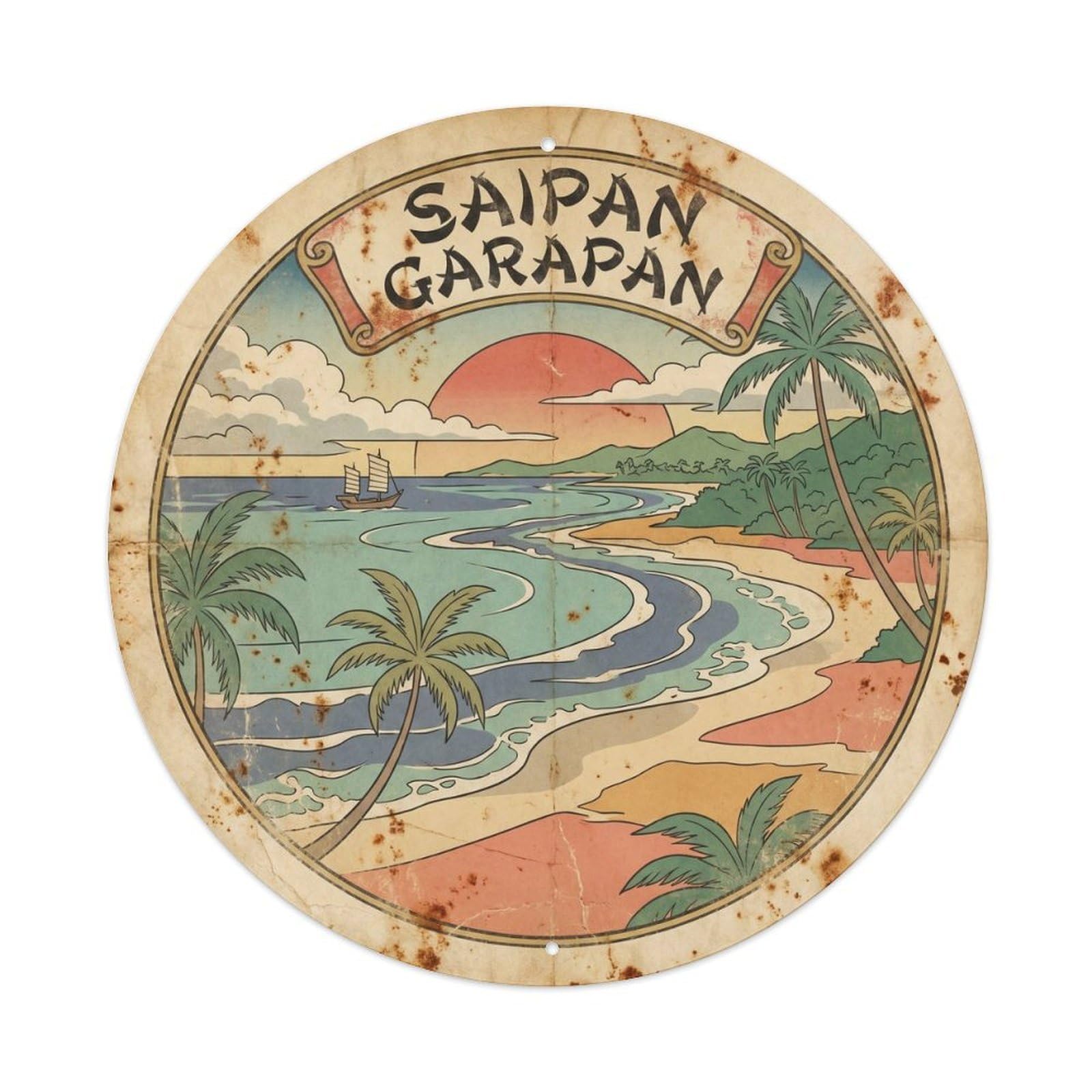 Saipan Garapan Atoll Travel Vintage Woodcut Metal Tin Sign