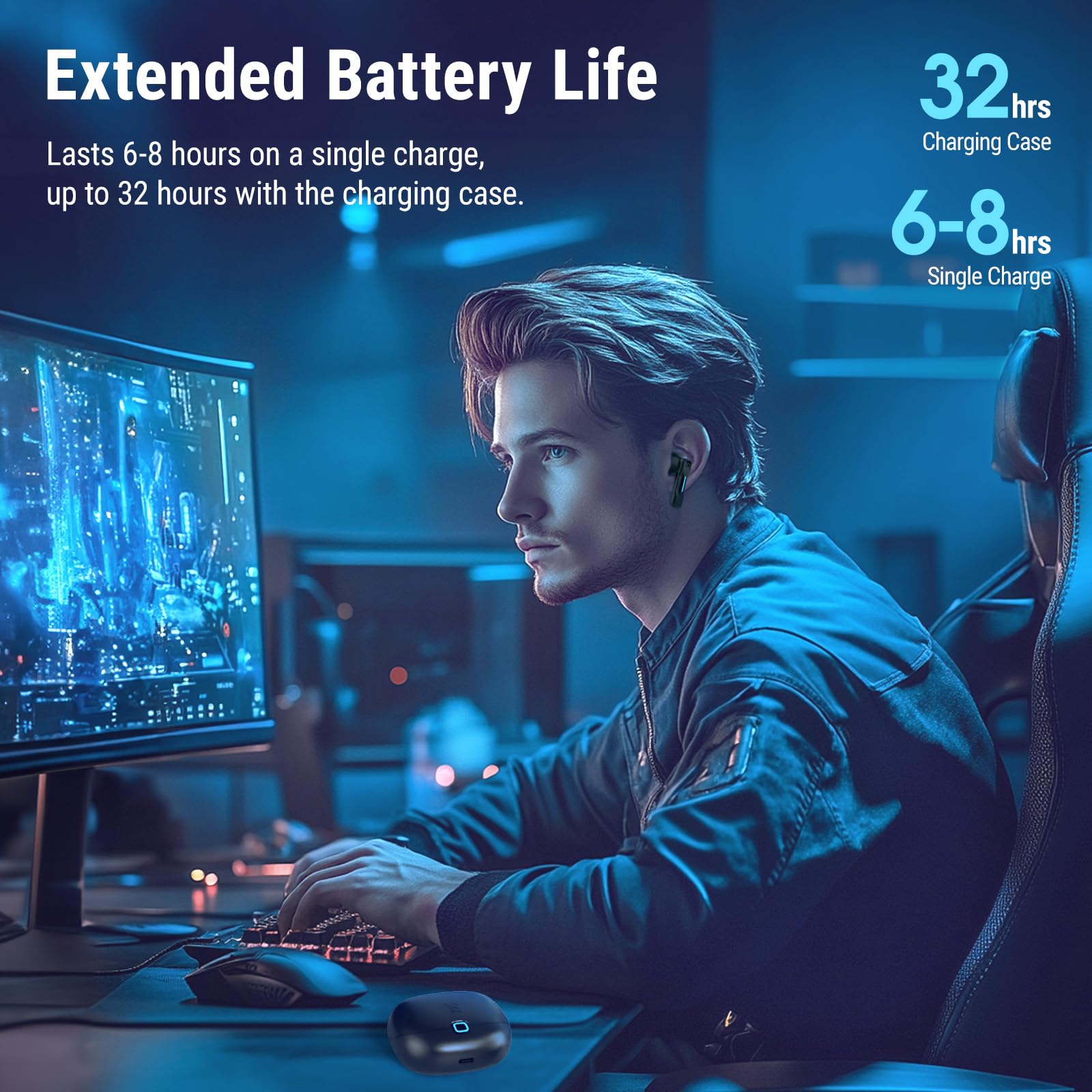 SW5 Gaming słuchawki bezprzewodowe z Bluetooth 5.4 i dongle 2,4 G, douszne słuchawki bezprzewodowe IPX4 mikrofonem AI, 20ms niskim opóźnieniem kompatybilne z PC, Switch, VR, PS4, PS5 komputerem