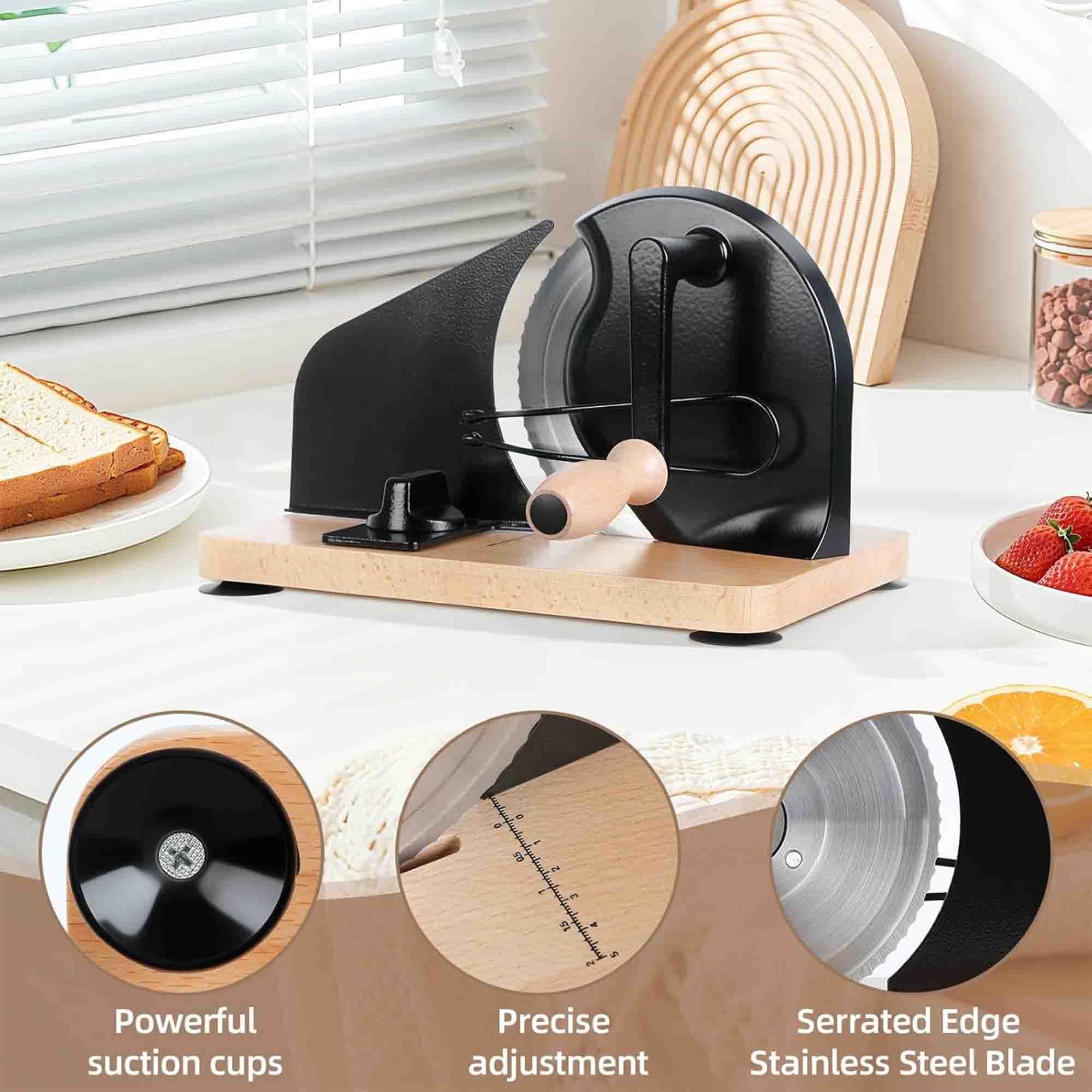 Cortador de pan manual, cortador de masa madre casero con manivela, ancho ajustable, hoja afilada, valla de acero, línea de escala, ideal para hornear en casa