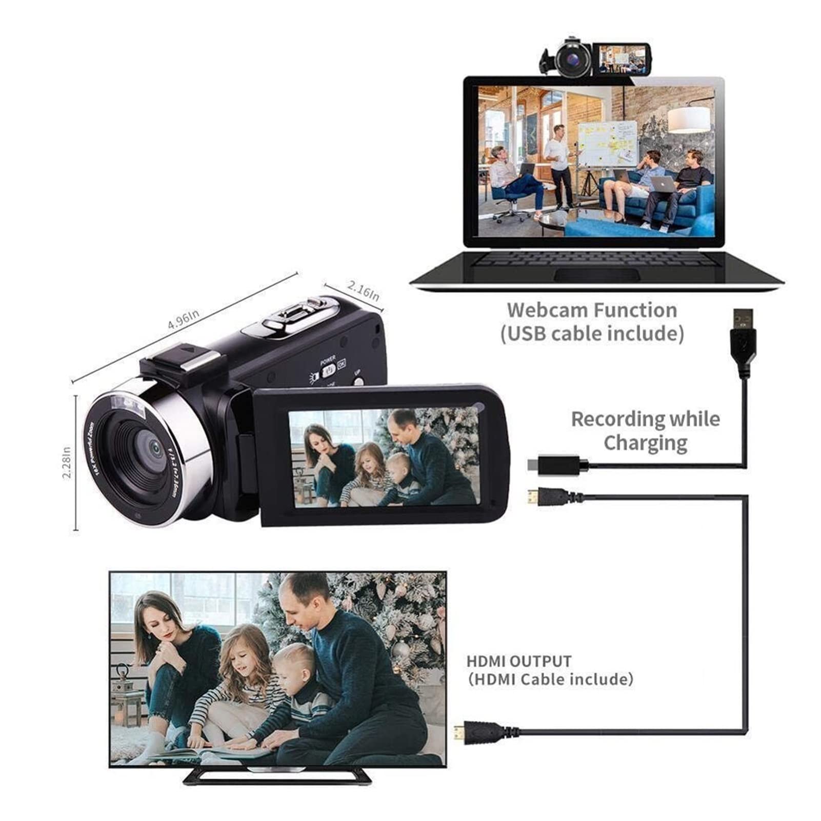 Cámara de Video, Videocámara videocámara 3.0 Pulgada IPS HD Vlogging Camera Touch Screen Real 2.7k cámaras Digitales y grabadora de Video(with 32GB SD Card,DV03-Lens)