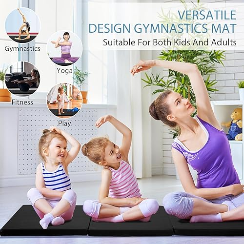 Miniatura 7 de Colchoneta de gimnasia para acrobacias, plegable, tapete de ejercicio para niños, adultos, tapete de yoga de piel sintética con asas de transporte