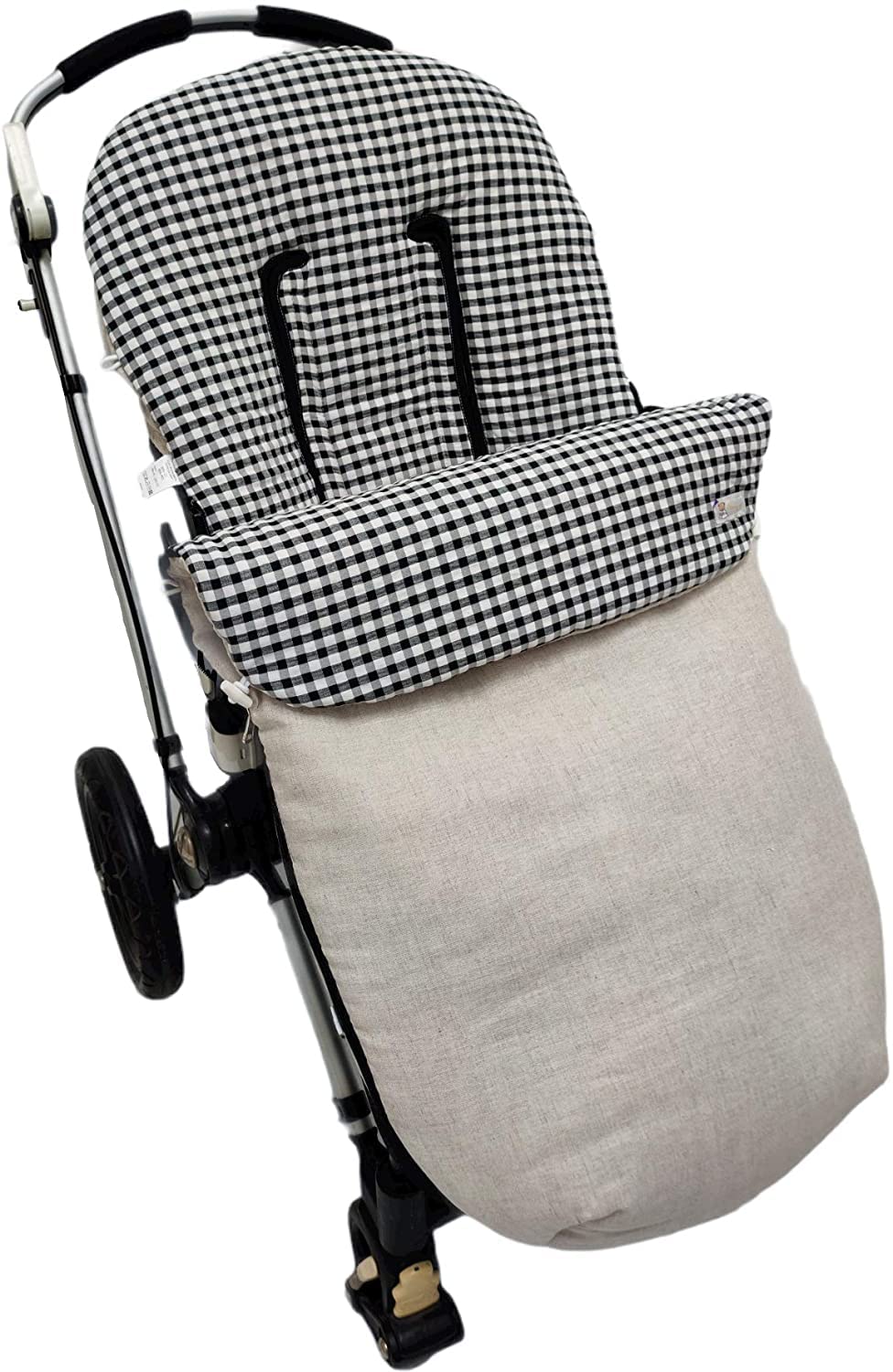Conjunto Saco Silla de paseo Universal + Minipanera personalizada – Conjunto Saco Universal + Minitalega con nombre para silla de paseo – Handmade – Nenel (Lino&Vichy)
