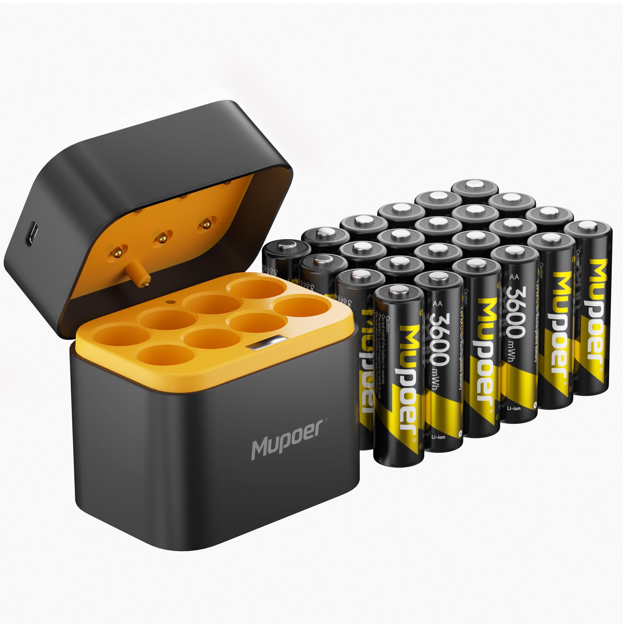 Mupoer Rechargeable AA Lithium Batteries with Charger,3600mWh 24 Pack Lithium AA 1.5V Blink Batteries,Double A Battery Rechargeable,Long Lasting Pilas Recargables Lithium ion AA Battery for Xbox