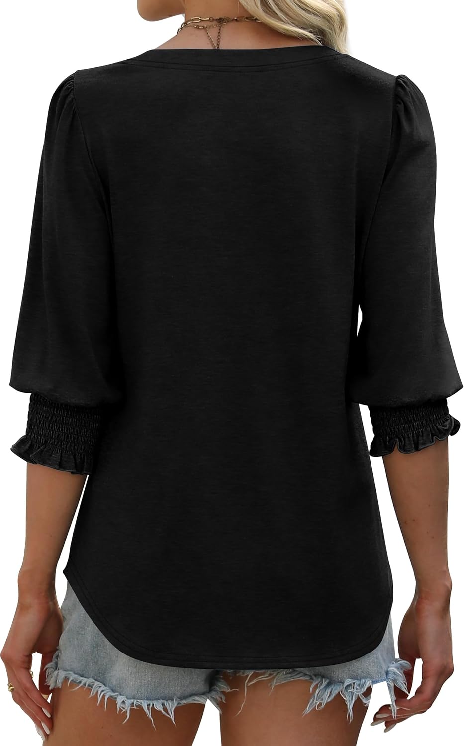 XIEERDUO Blouses for Women Dressy Casual 3/4 Length Sleeve Womens Tops V Neck T Shirts with Smocked Cuffs - Image 5