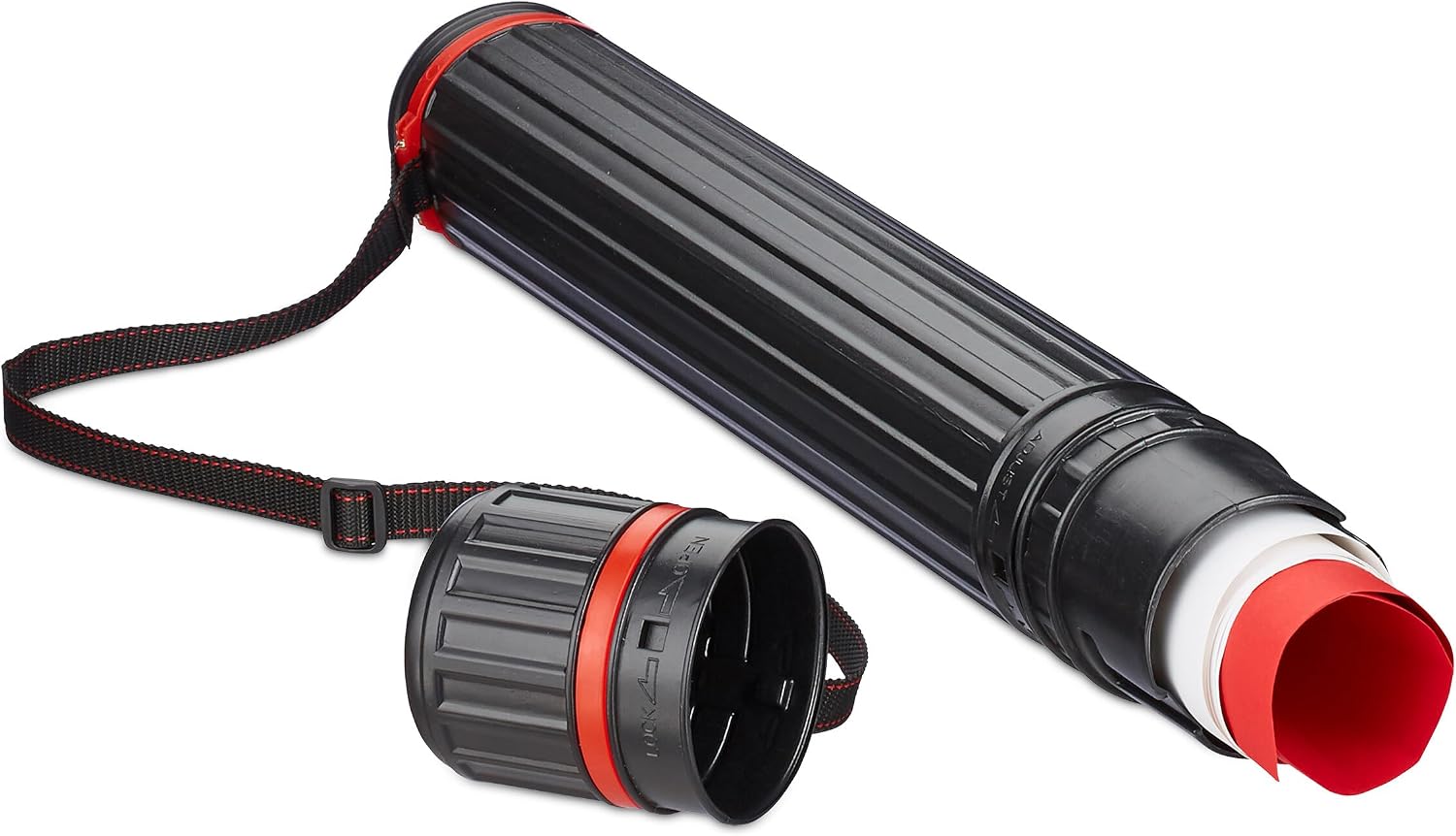 Relaxdays Extendable Poster Roll, 65-105 cm, Diameter 8 cm, Transport Poster, Drawings, Drawing Roll up to DIN A0, Red/Black