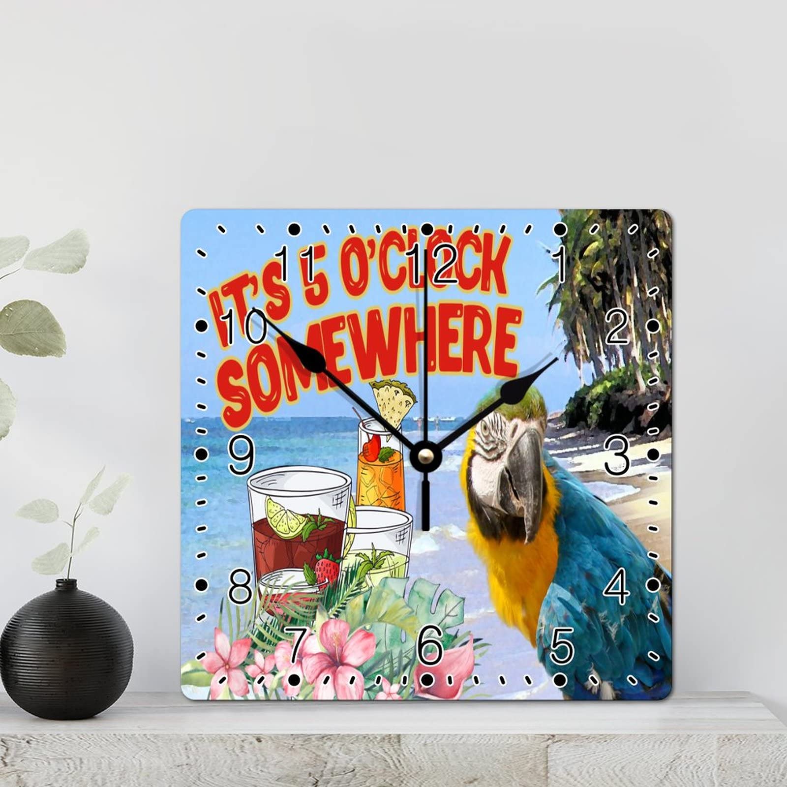Horloge murale maison de plage motif oiseau perroquet cadeau idéal 30cm