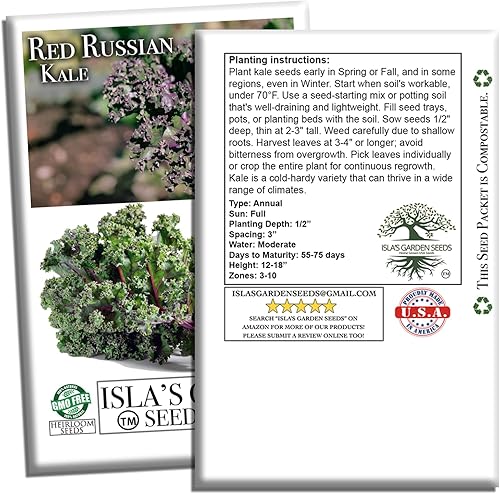 Miniatura 7 de Semillas rojas de col rizada rusa para plantar, más de 750 semillas de reliquia por paquete, semillas de jardín de Isla (semillas de jardín de