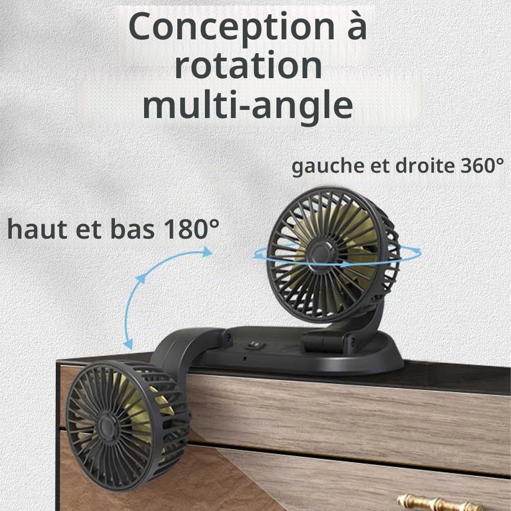 Ventilateur de voiture à double tête, TOTMOX 12V Allume-cigare Mini ventilateur de refroidissement pour voiture, camion, van, SUV, RV, bateau, home, rotation horizontale à 360° et verticale à 180°