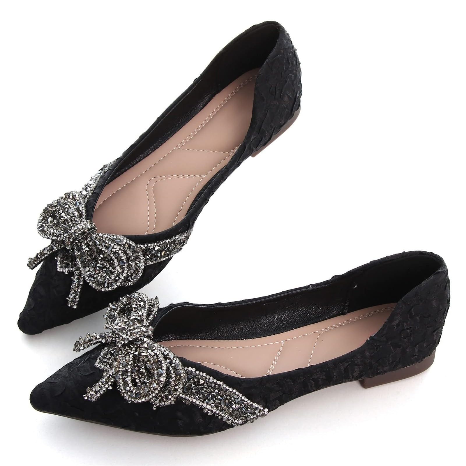 Ballerine da donna eleganti con paillettes, scarpe da balletto piatte con fiocco, punta in pizzo, scarpe da sposa per matrimonio, comode