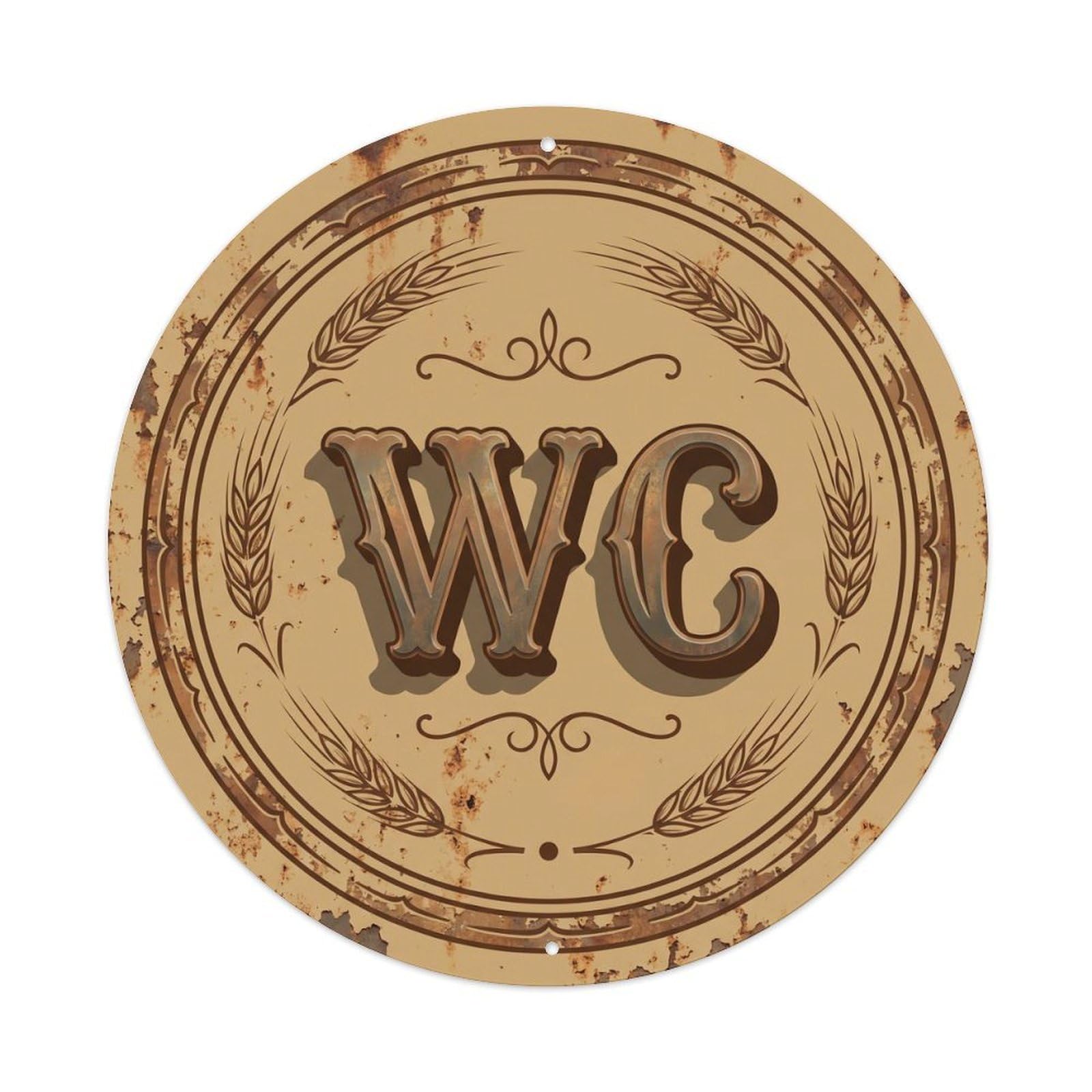 Toilet （WC） Rustic Sandstone Wall Metal Tin Sign Plaque Wall Decor for Cafe, Club Bar, Office, Home Garden Round Metal Poster 8x8Inch