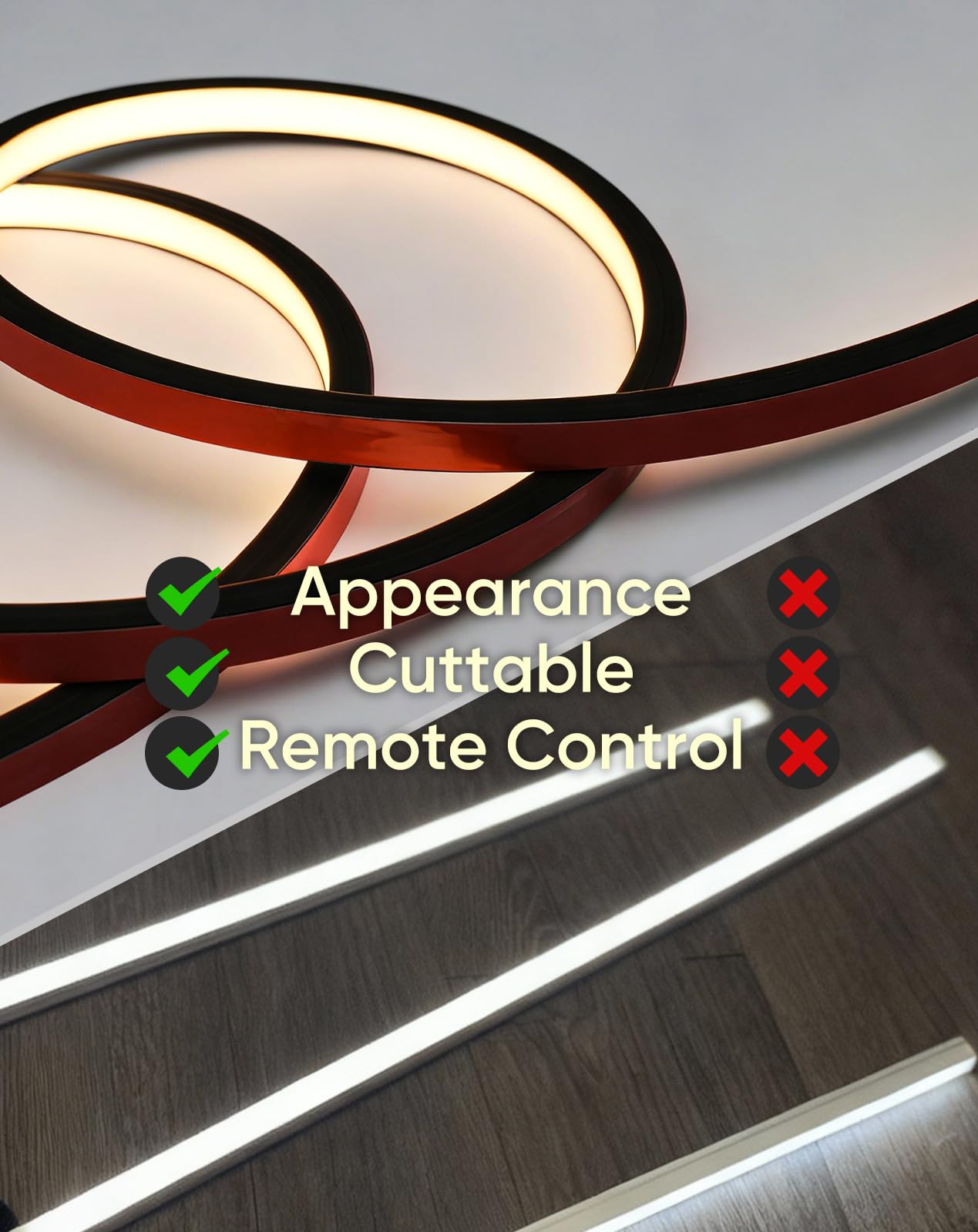 Kit de luces LED empotrables, flexibles y cortables, luces LED blancas cálidas de 3000 K, tiras de luces autoadhesivas regulables para paredes de listones de madera, paneles