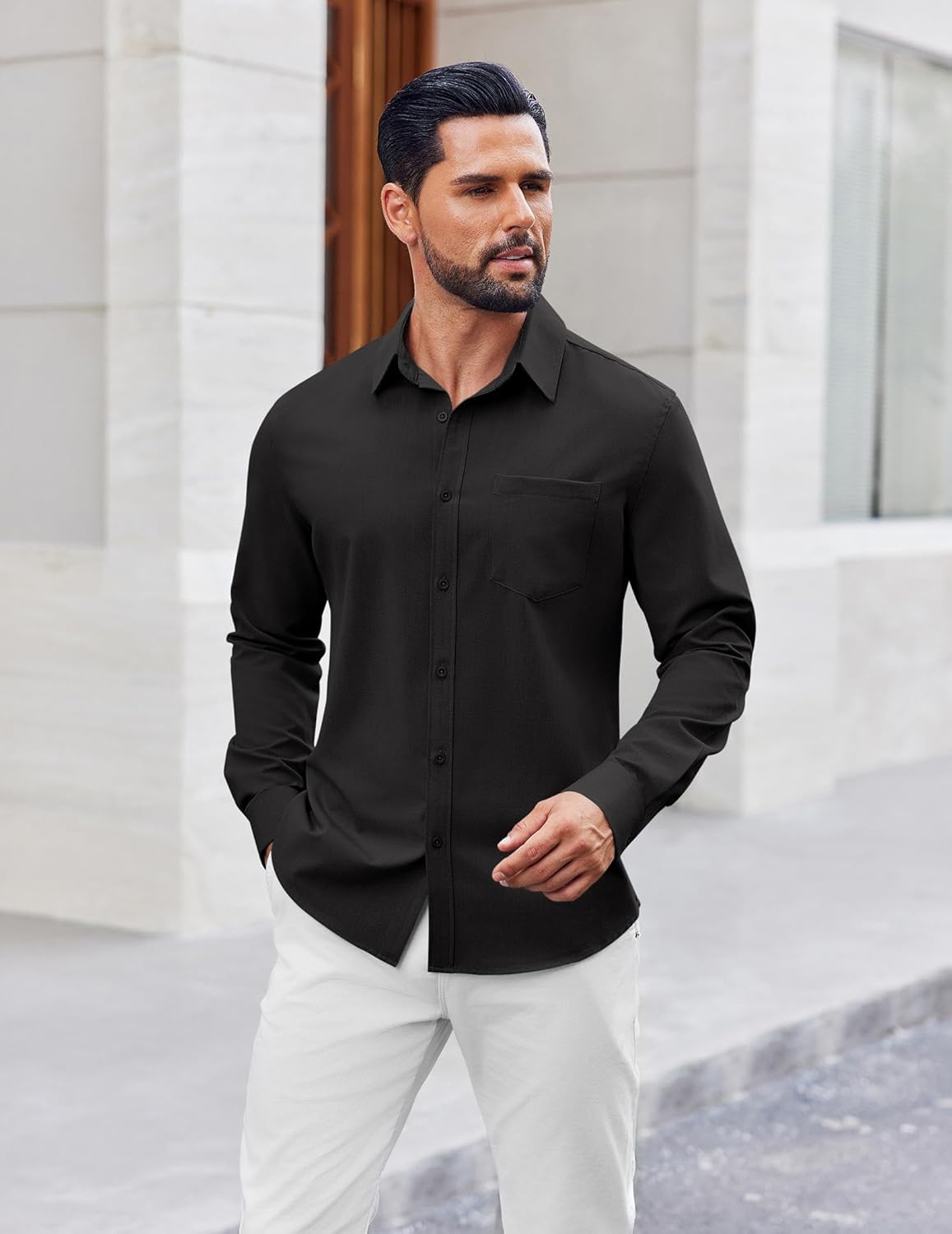 COOFANDY Mens Button Down Shirt Casual Untucked Shirts Long Sleeve Dress Shirt with Pocket - Image 3