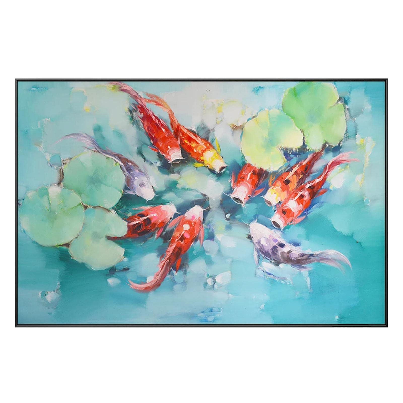 Amazon.co.jp: 鯉の魚の絵画の壁の芸術灰色の赤い魚の緑の蓮の葉は居間