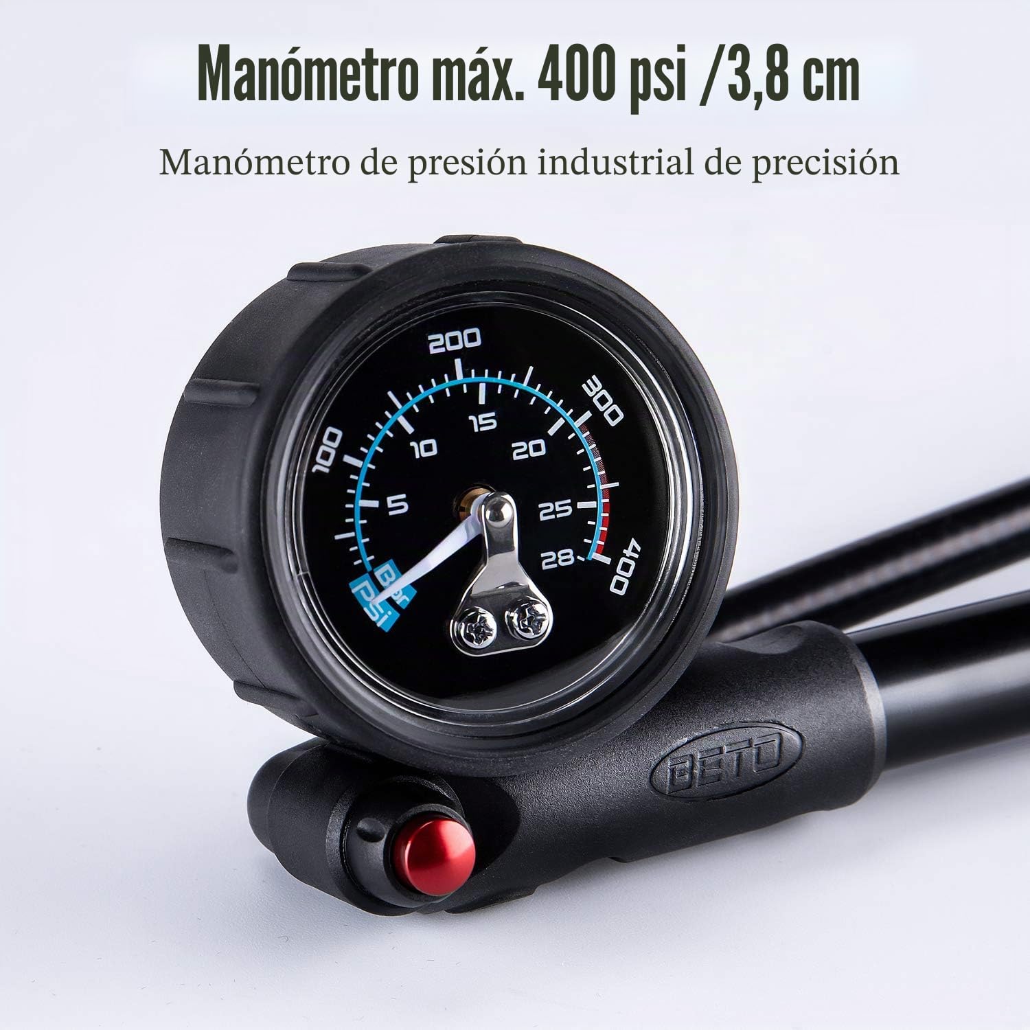 BETO Bomba de Choque de Alta presión – (400 PSI máx.) Bomba de Choque para Bicicleta MTB para Horquilla y suspensión Trasera con válvula Schrader sin pérdida