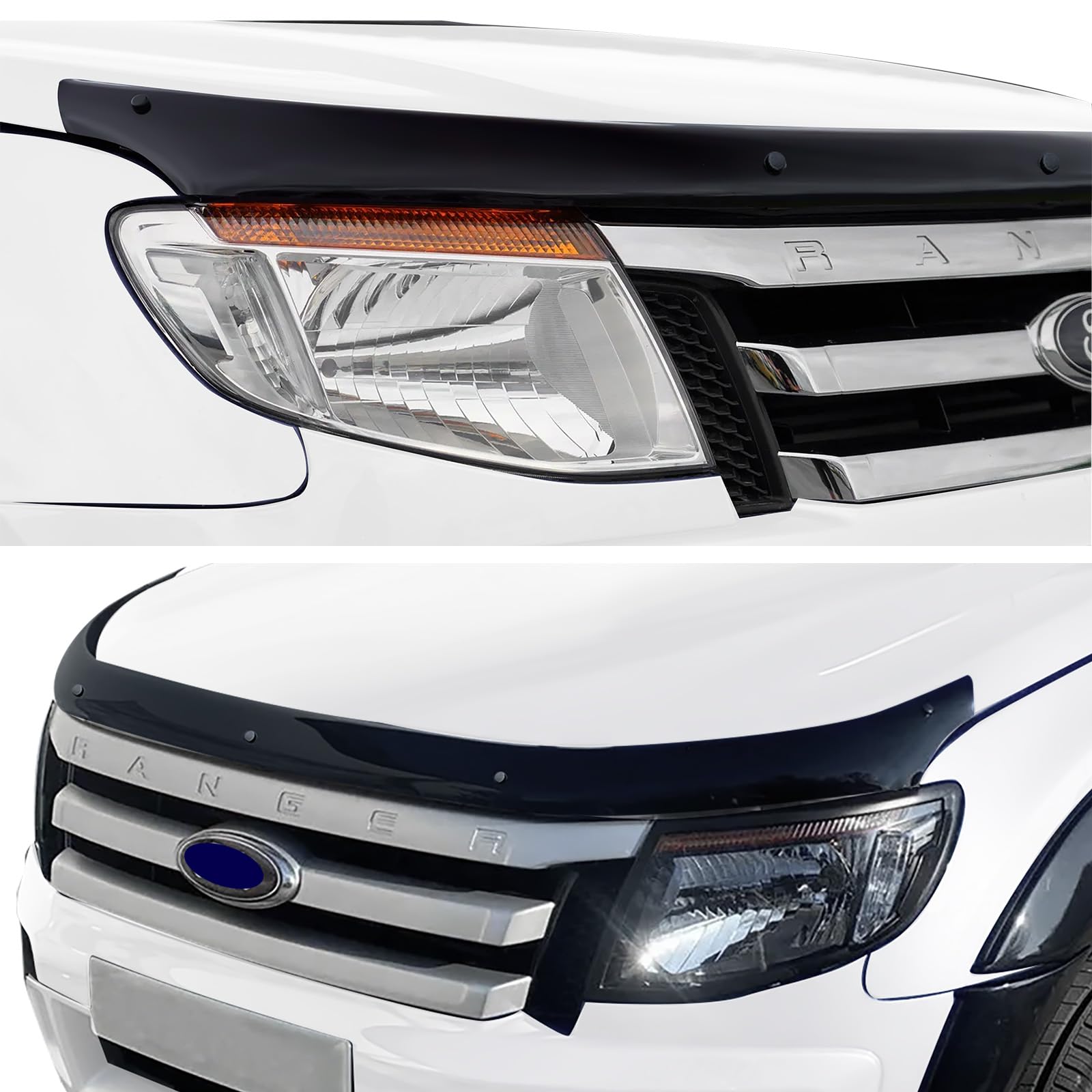 Déflecteur contre les insectes et les projections de pierres pour capot pour Ford Ranger T6 2012–2016 Wildtrak Raptor XL XLT Limited Stormtrak Wolftrak Thunder, PMMA acrylique, résistant aux UV