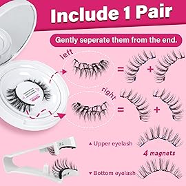 Magnetic Eyelashes With Applicator Long Lasting and Reusable Magnetic Lashes Kit 4Pcs Magnets Per Piece No Glue Needed False Eyelashes Waterproof,Cruelty Free,Easy To Wear(1pair,Charm)