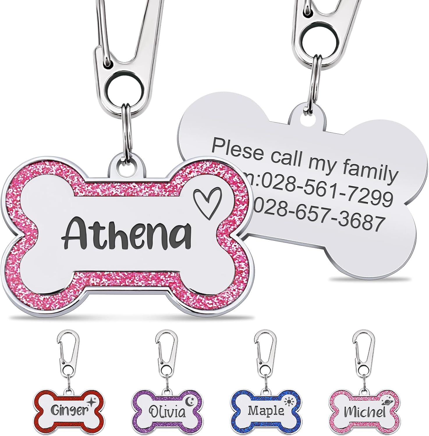 Etiquetas de identificación personalizadas grabadas para mascotas, grabadas personalizadas, fáciles de leer, etiquetas de identificación