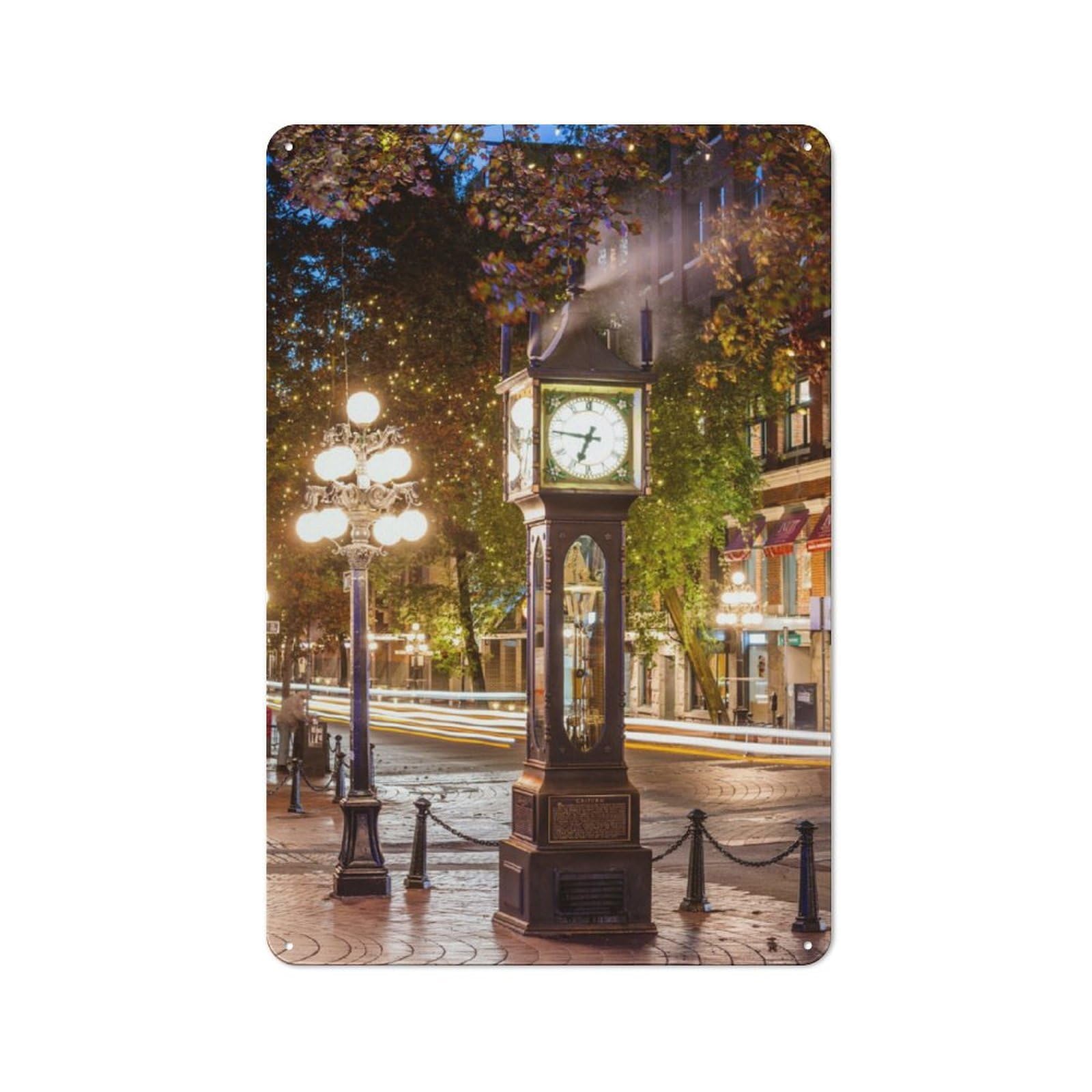 Junmoney Steam Clock Vancouver Rustic Tin Sign 30X20cm For Living Room Or Hallway, A Metal Wall Feature For Living Rooms And Hallways